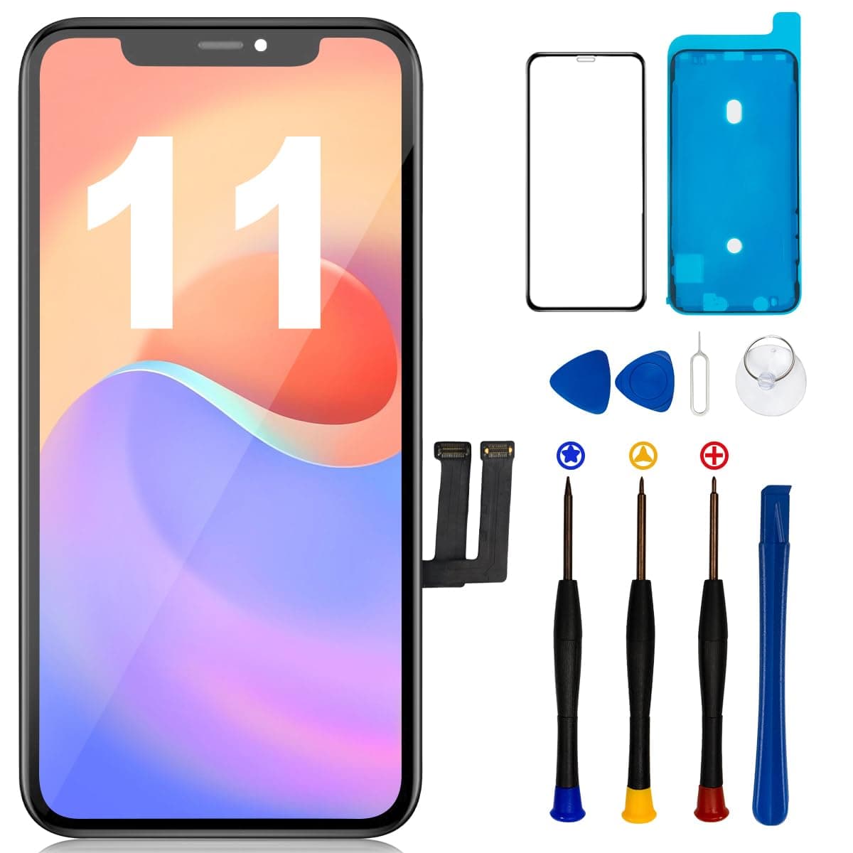 for iPhone 11 Screen Replacement LCD 6.1 inch, 3D Display Touch Screen Digitizer Frame Assembly with Repair Tools Kit，Adhesive and Tempered Glass