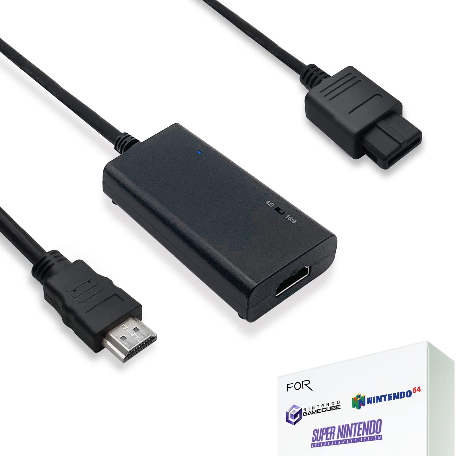 - HDMI Cable for Nintendo Gamecube, Nintendo 64 N64, Super Nintendo SNES (3-in-1), GameCube/SNES/N64 to HDMI Adapter with S-Video Signal Output (Better Video Quality), HD Converter with 4:3/16:9 Switch