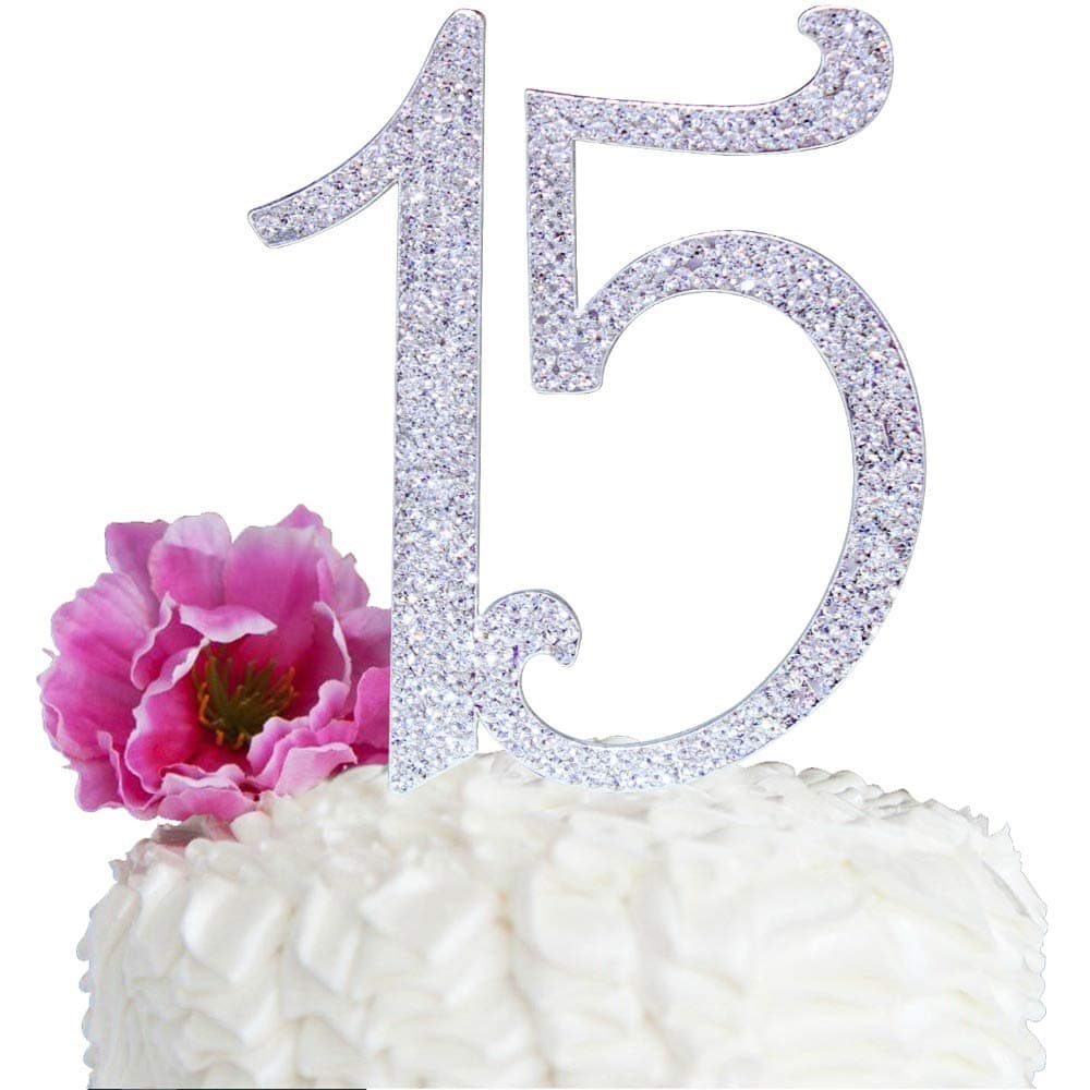 Quinceneara Sweet 15 Large Size Custom Rhinestone Numbers Birthday Cake Topper Bling Crystal