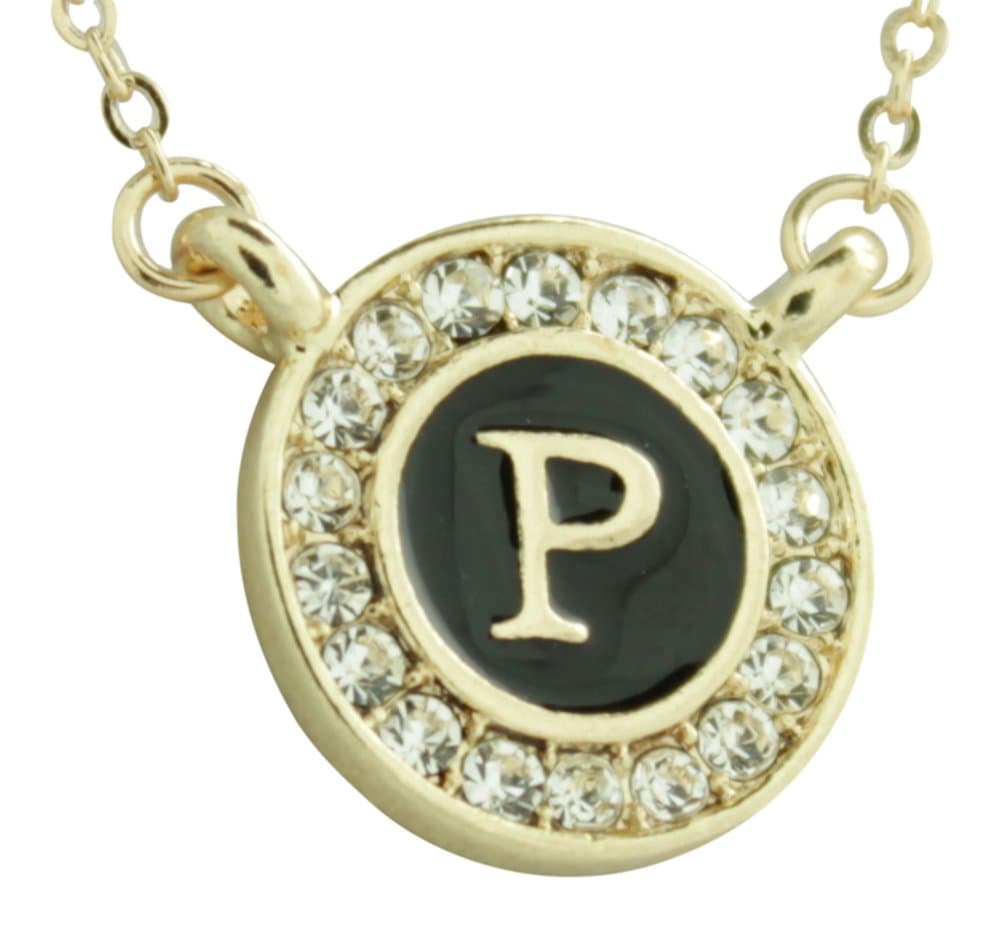 Maren Elena Gold Tone Alphabet Initial Pendant with Genuine Crystal (Letter P)