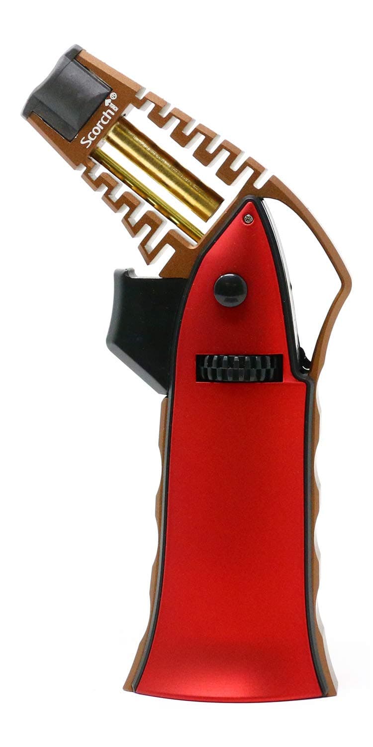 CNC Machined 6.75" Tall Handheld Aluminum Flame Adjustable Butane Refillable Torch In Gift Box (Red #1)