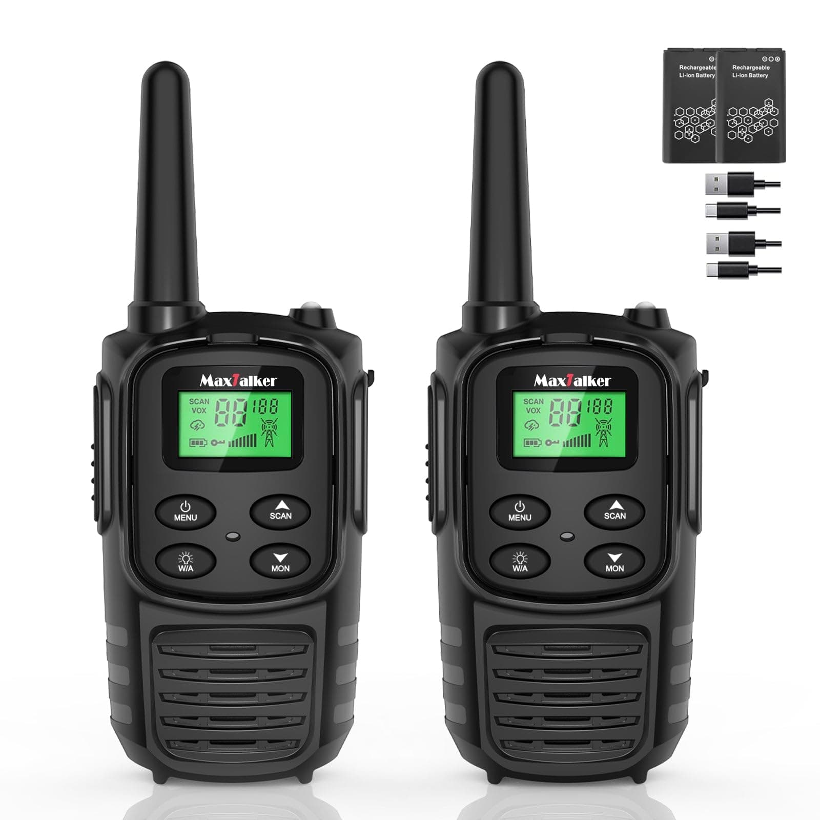 Walkie Talkies Long Range for Adult, MT10 Rechargeable Walkie Talkies FRS Two Way Radio, NOAA, 1200mAh Li-ion Battery USB-C Cable, LED Flashlight, VOX Walkie Talkie for Hiking Camping 2Pack