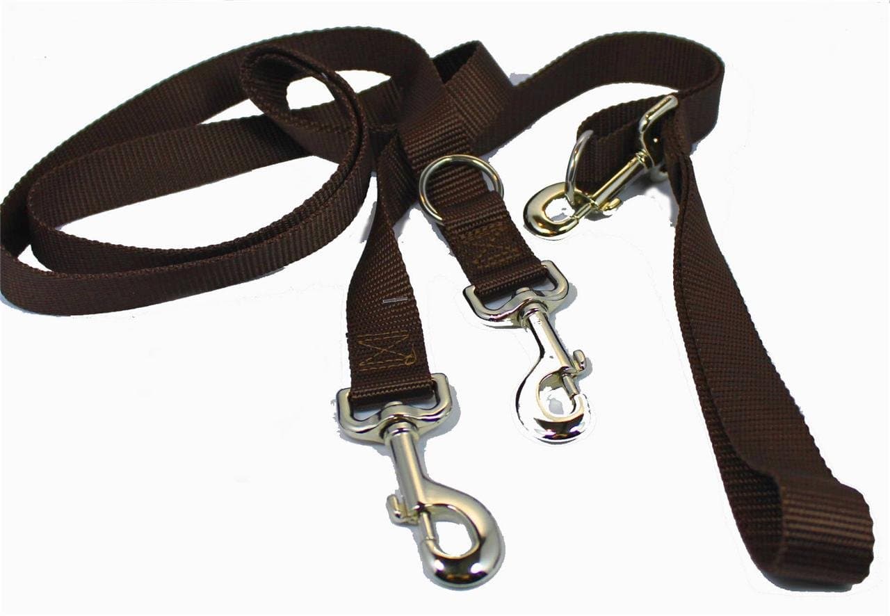 2 Hounds Freedom Multipurpose 1 Inch Euro Pet Leash 4 to 8 Foot or Double Dogs with Detachable Handle Brown