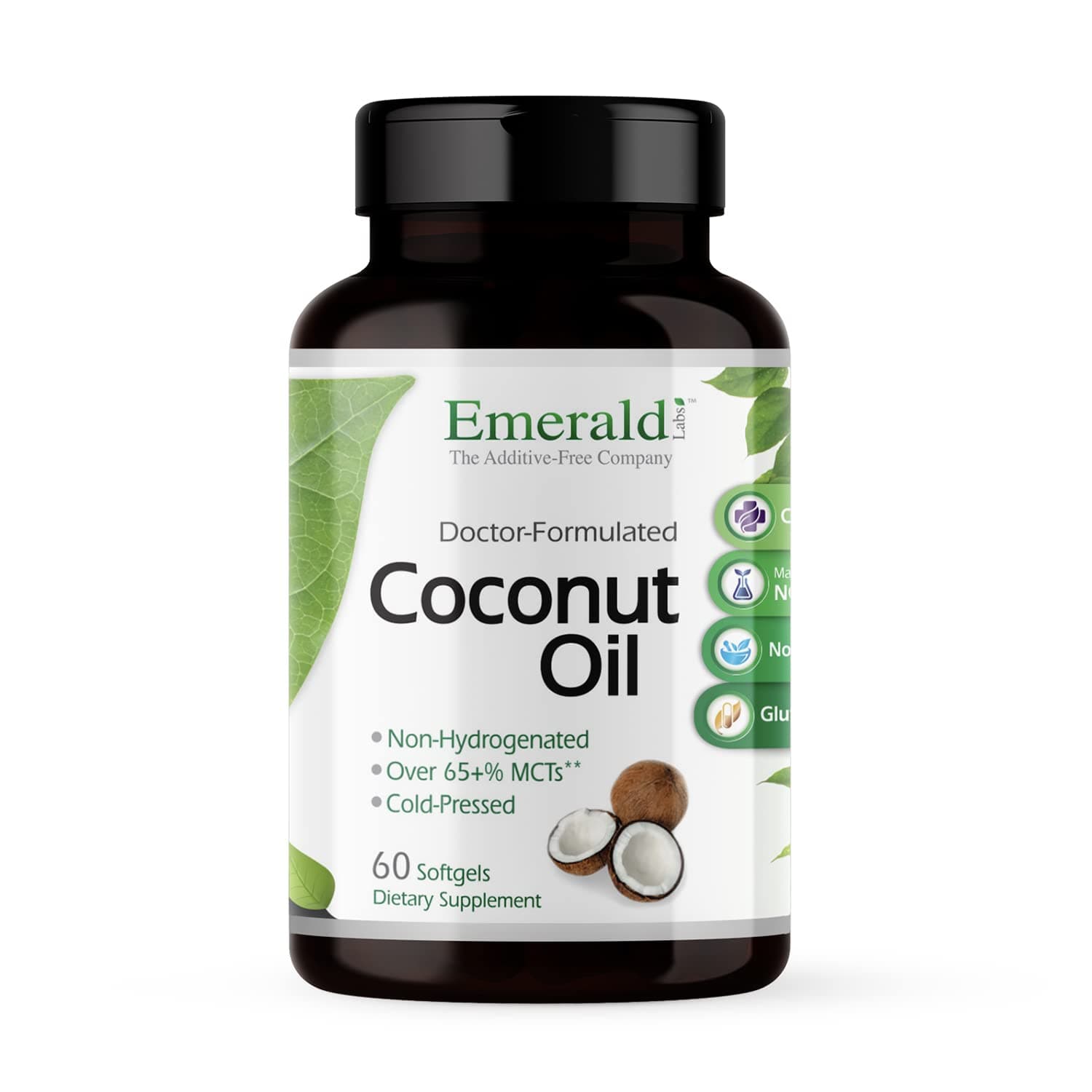Emerald LabsCoconut Oil Softgels - Dietary Supplement with 100% Pure Extra Virgin Coconut Oil for Brain and Immune Support - 60 Softgels