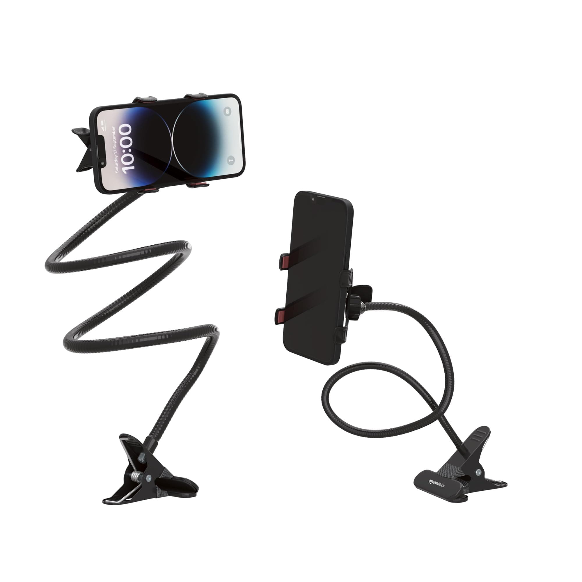 Amazon Basics Tabletop Stand for Mobile, Tablet and E-Reader, Clip Mount, Multi-Angle, Foldable, Lazy Bracket, Universal Compatibility