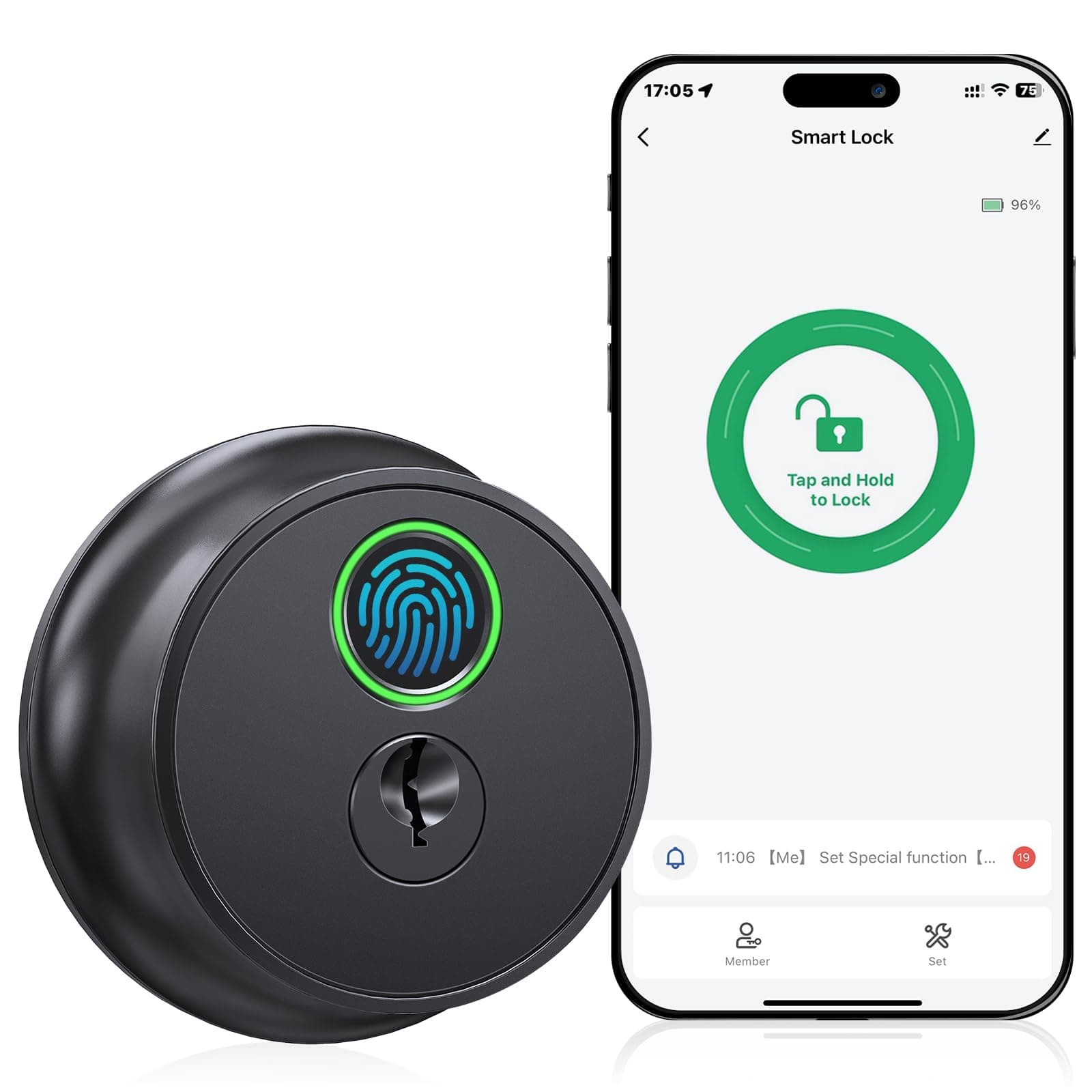 Smart Deadbolt Lock for Front Door: Fingerprint Door Lock - Keyless Entry Door Lock - Electronic Lock with 2 Keys - Digital Door Lock with APP Control - Easy Installation - Minimalist Design