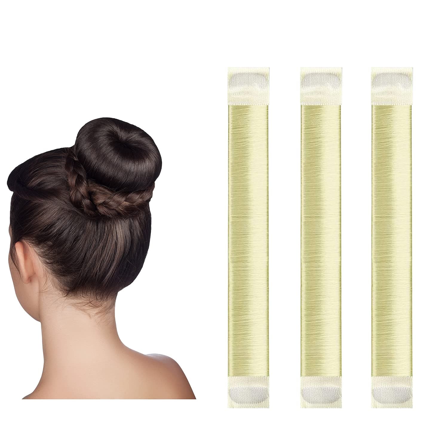 Hair Bun Maker,Easy Perfect French Twist Donut Maker,Hair Fold Wrap Snap DIY Shaper Hair Style Tool for Girls Women,3 Pcs( Blond)