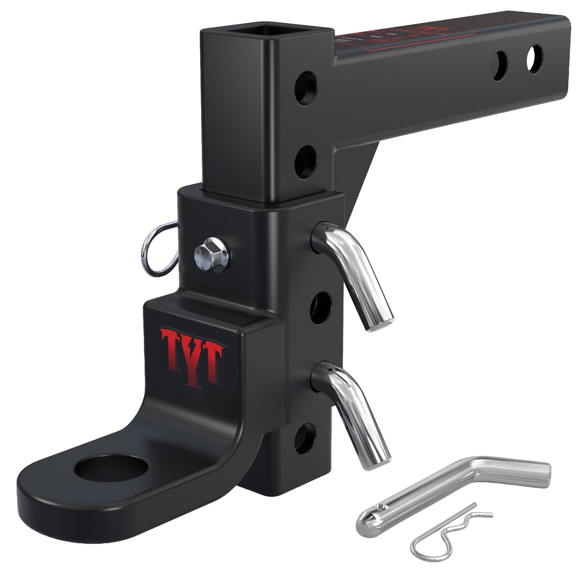 TYT Adjustable Trailer Hitch Ball Mount, 6-Position Tow Hitch, Fits 2-Inch Receiver, with 1" Hitch Ball Hole, 9-1/2" Drop & 8-1/4" Rise Drop Hitch, 7500 lbs