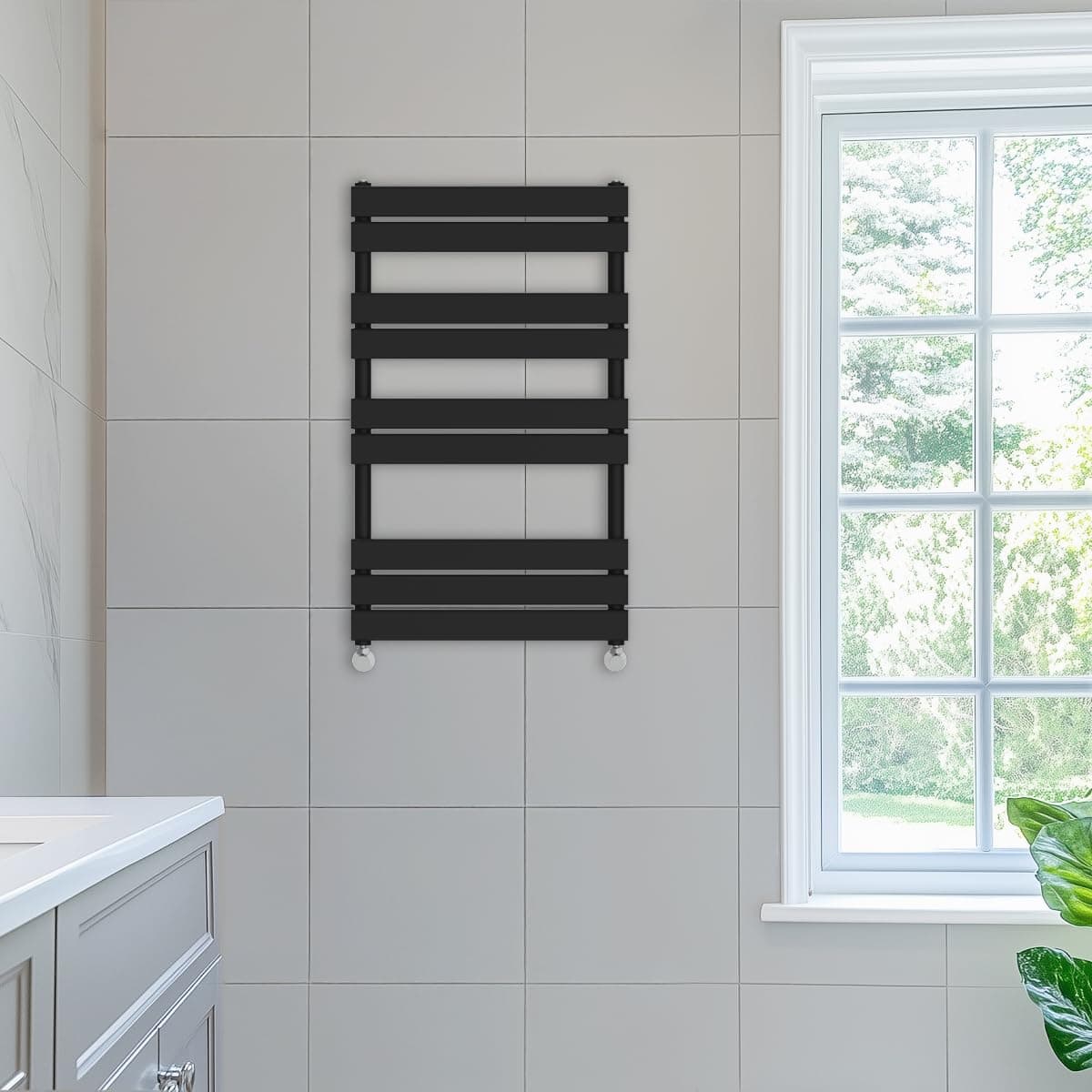 NRG 1000 x 600 mm Designer Flat Panel Heated Towel Rail Radiators Black Bathroom Radiator