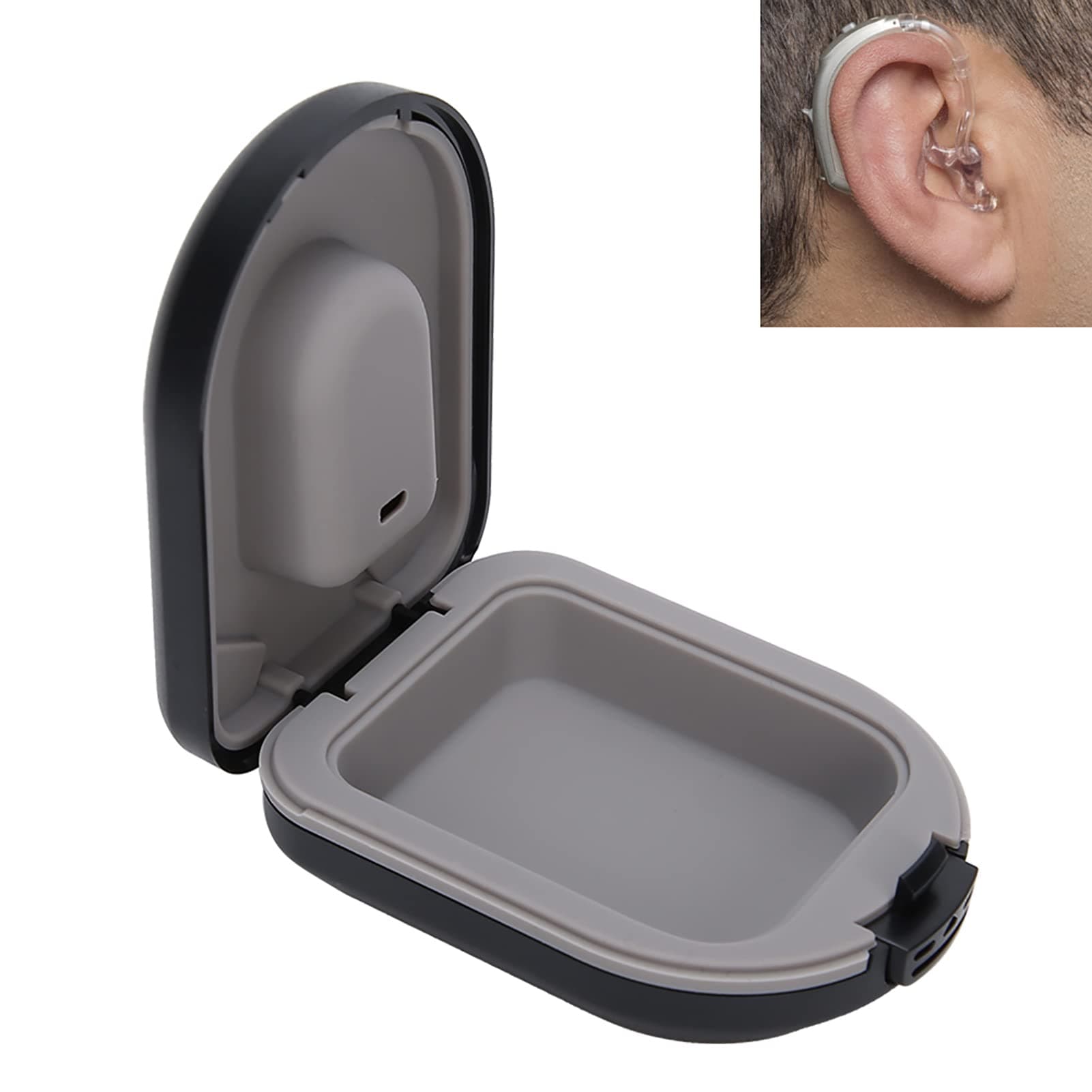 Hearing Aid Case, Hearing Aid Travel Case, BehindtheEar Hearing Aid Accessories, Waterproof Drop Resistance Storage Box, Black (2.6 x 2 x 1in)