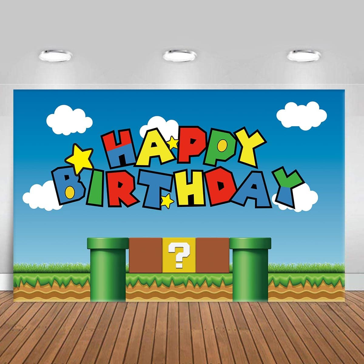 Super Bros Happy Birthday Party Backdrop, Baby Shower Cake Table Decoration Supplies, Super Bros Themed Banner (5X3FT)