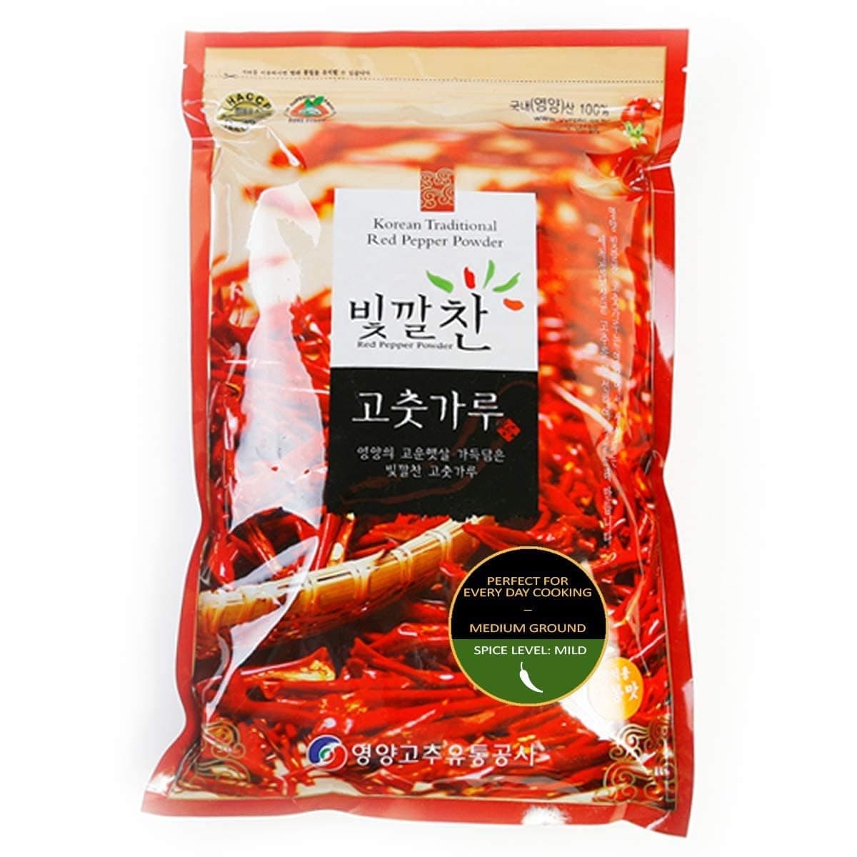Premium Korean Origin Red Pepper Powder Chili Flakes Gochugaru From South Korean Region of Yeong Yang Korea - 1.1 lbs, Mild Spice - Medium Ground - Ideal for Everyday Cooking