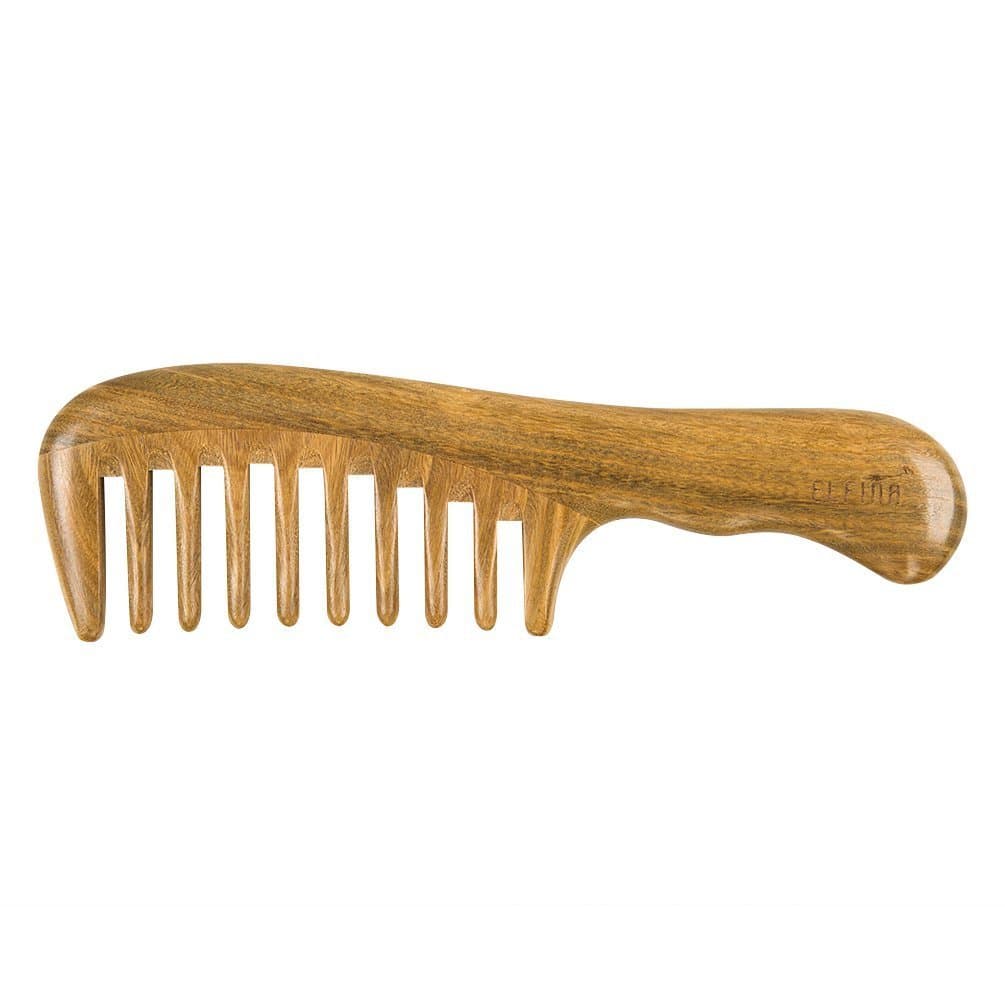 Handmade Wide Tooth Wooden Combs, Anti-Static Green Sandalwood Massage Round Thickening Handle Comb by ELFINA
