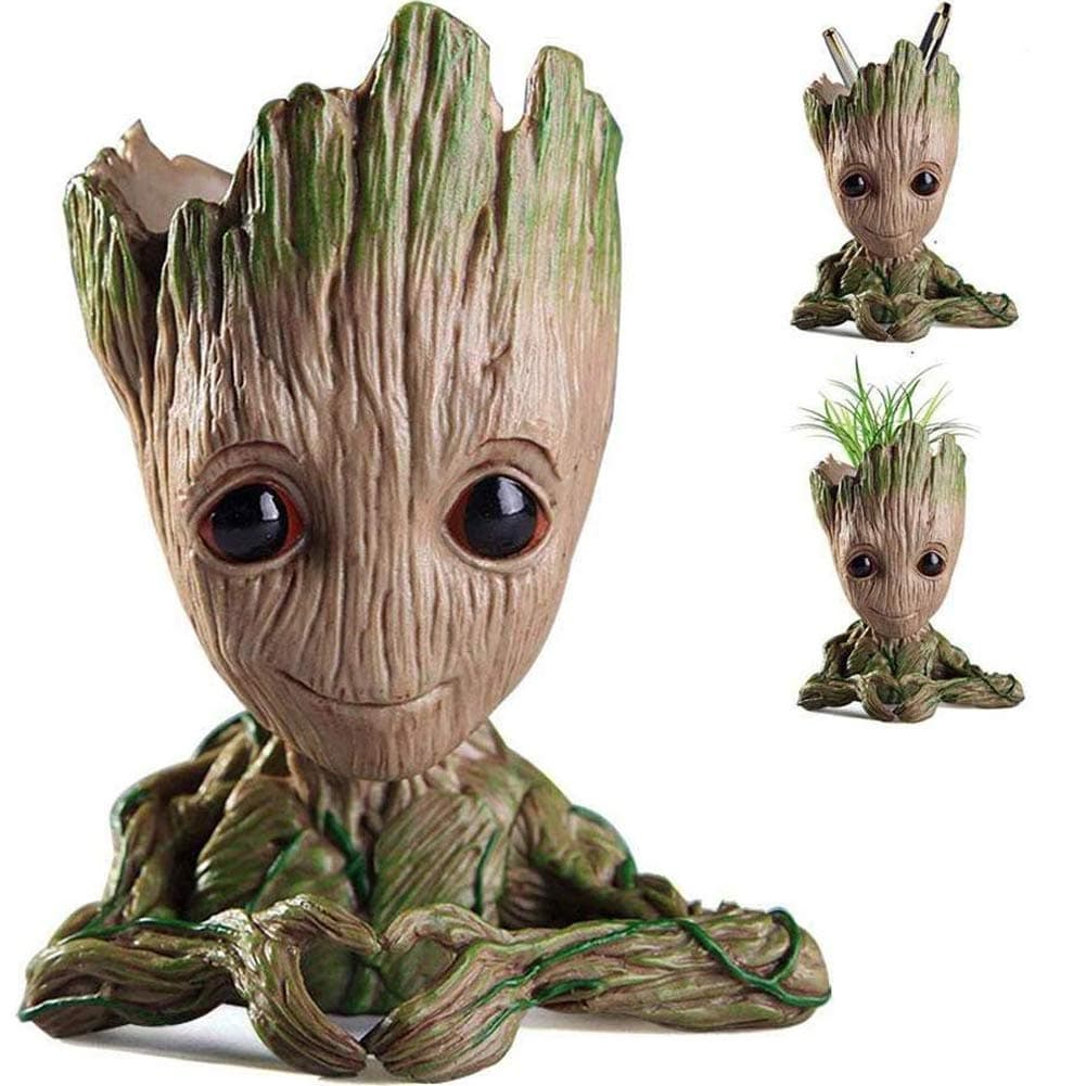 Nuokexin Baby Groot Flower Pot, Treeman Heart-Shaped Groot Succulent Planter Cute Green Plants Flower Pot with Hole Pen Holder Best Christmas Gifts