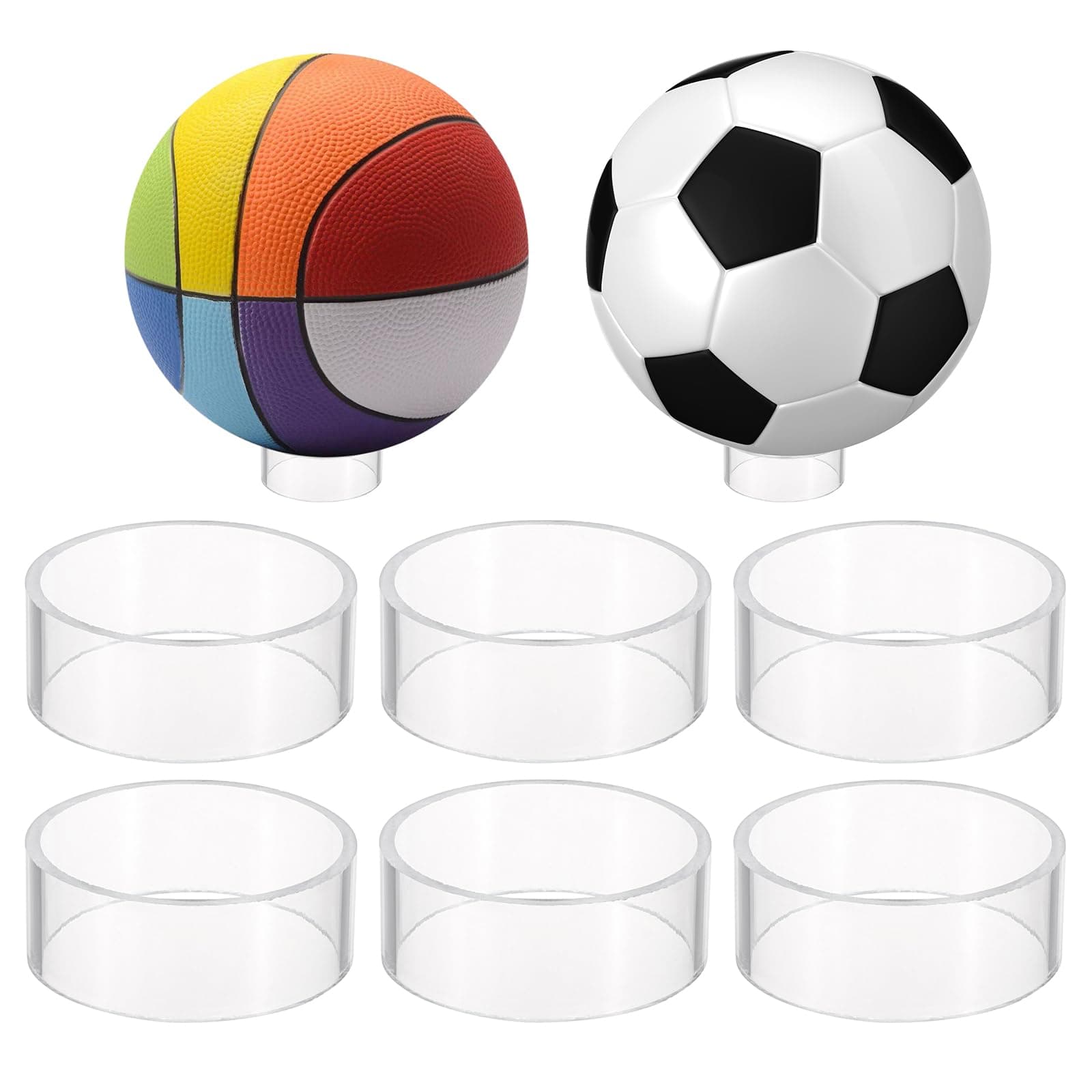 JUXYES Pack of 6 Sphere Display Stand, Clear Sphere Holder Small Plastic Display Stands Round Display Easel Stands for Basketball, Volleyball, Soccer, Softball, Crystal Balls, Spheres, Collections