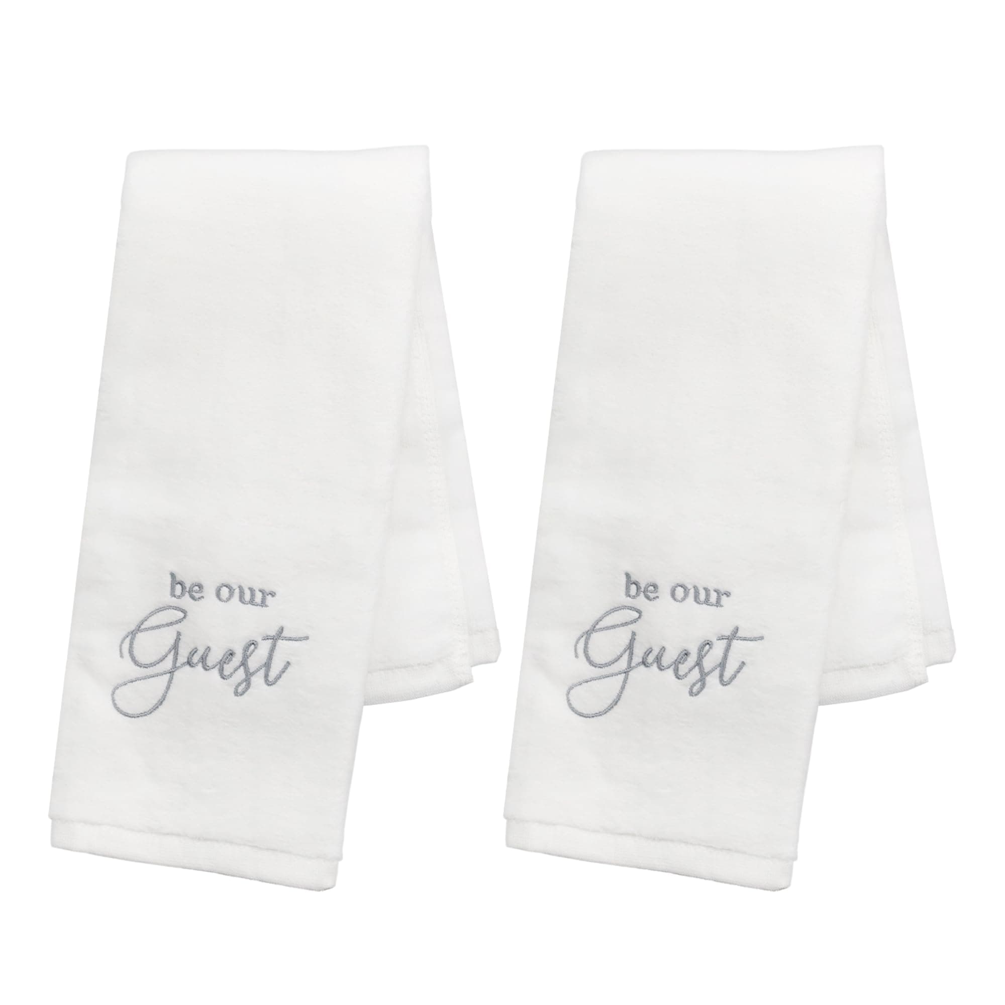 AuldHome Design Guest Towels (Set of 2, White); Be Our Guest Monogrammed Hand Towels, White w/Gray Script