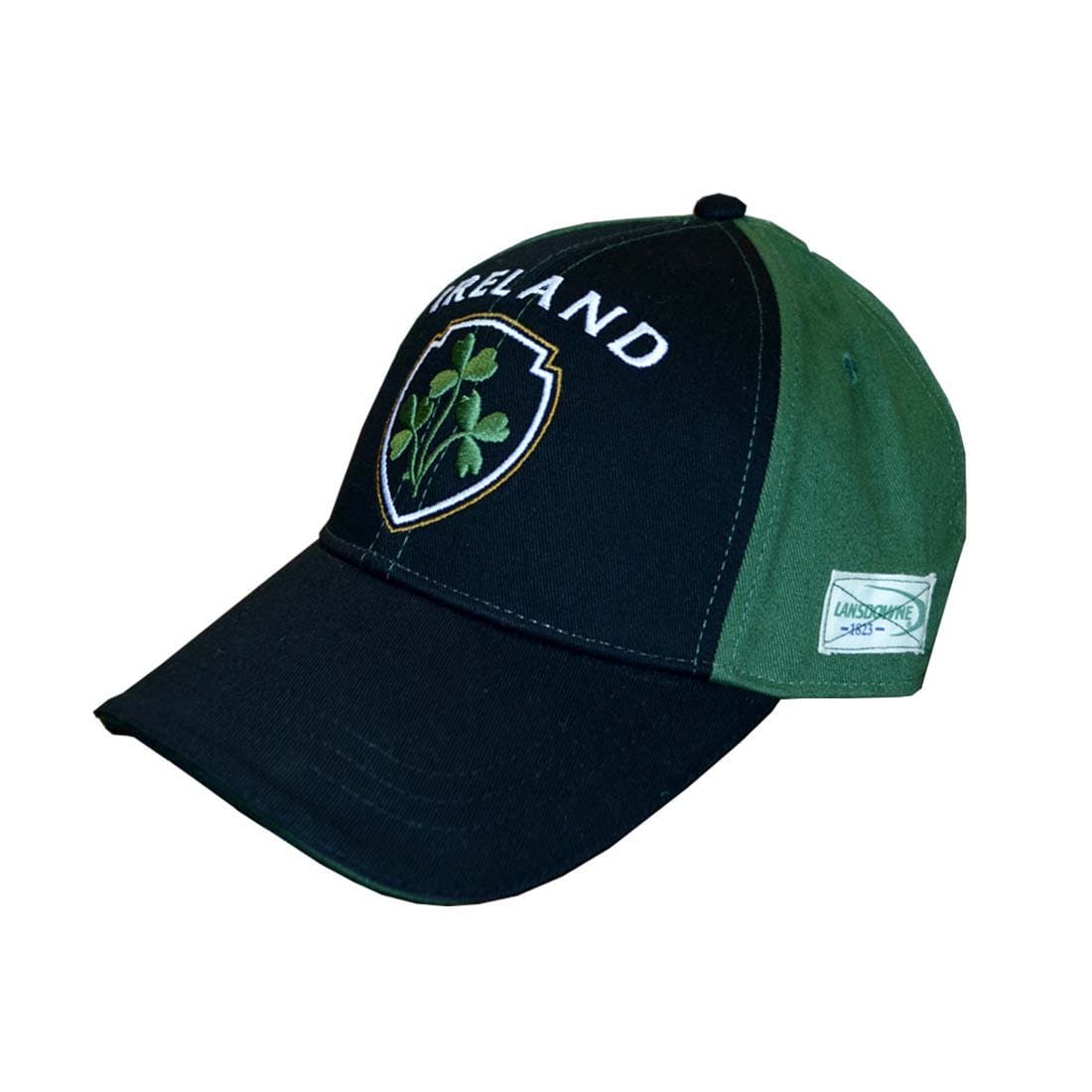 Traditional Craft Baseball Cap with Half Green, Half Black with Embossed Ireland and Shamrock Crest