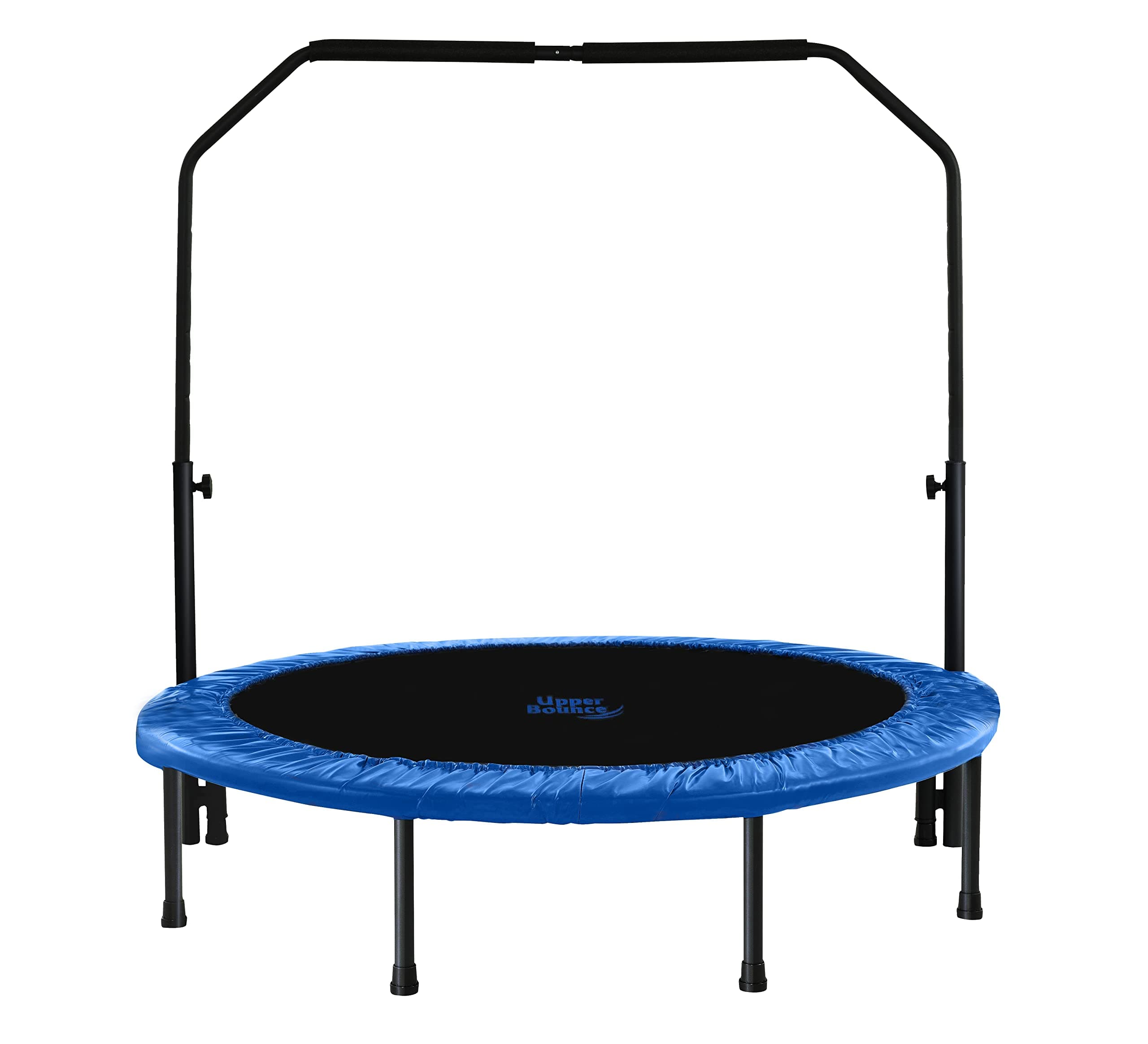 Machrus Upper Bounce Mini Trampoline for Adults - Rebounder Exercise Fitness Indoor Outdoor Trampolines- Small Foldable with Adjustable Bar and Safety Padding