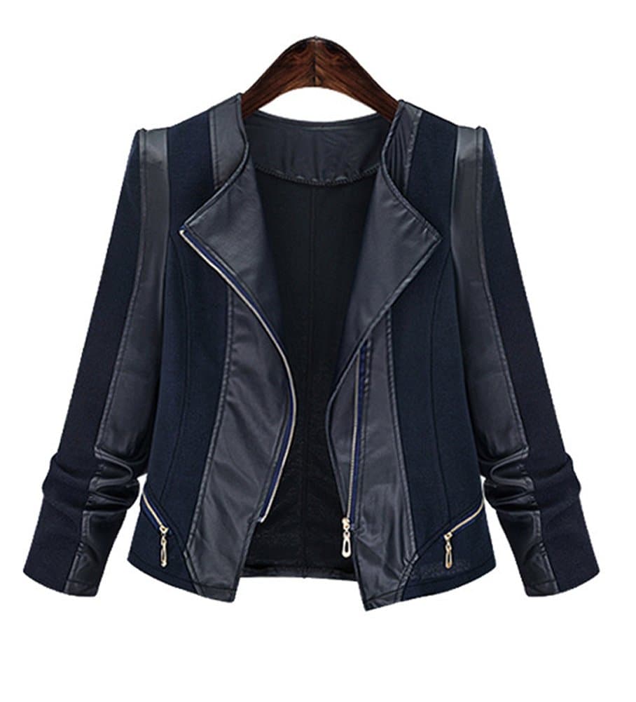 Fiona World Womens Plus Size Faux Leather Zip Up Moto Biker Jacket