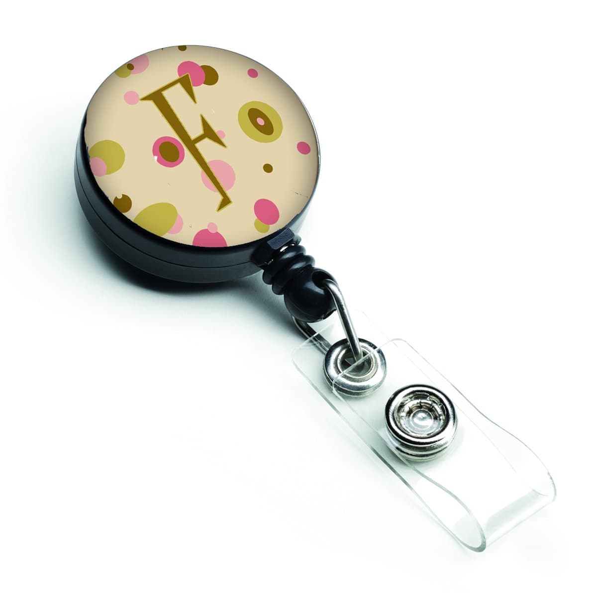 Caroline's Treasures Letter F Initial Monogram, Tan Dots Retractable Badge Reel, Multicolor (CJ1004-FBR)
