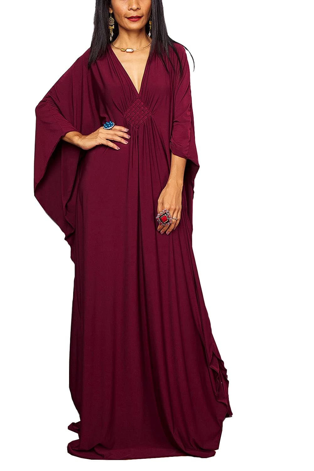 Women's Long Kaftan Maxi Dress Boho Swimsuit Beach Cover Up Robes One Size Loungewear