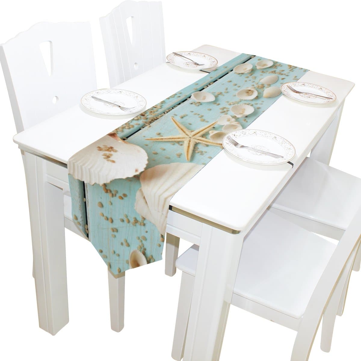 Abbylife Beach Starfish Seashell 13" X 90" Rectangle Table Runner Polyester Tablecloth Placemat for Office Kitchen Dining Wedding Party Home Decor