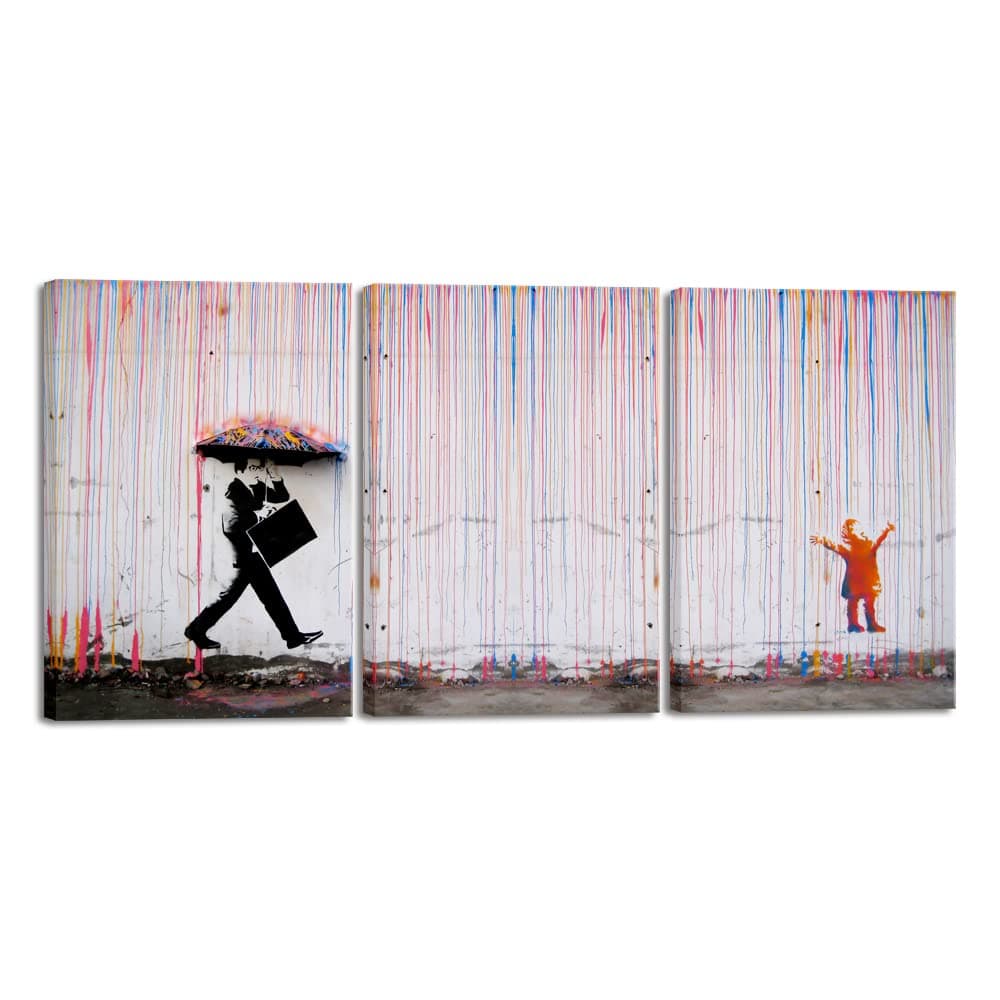 3 Piece Banksy Famous Canvas Paintings Wall Art Raining day Modern Large Inspirational Grey Love Pictures Print Artwork for Dining Room Kitchen Home Office Decor