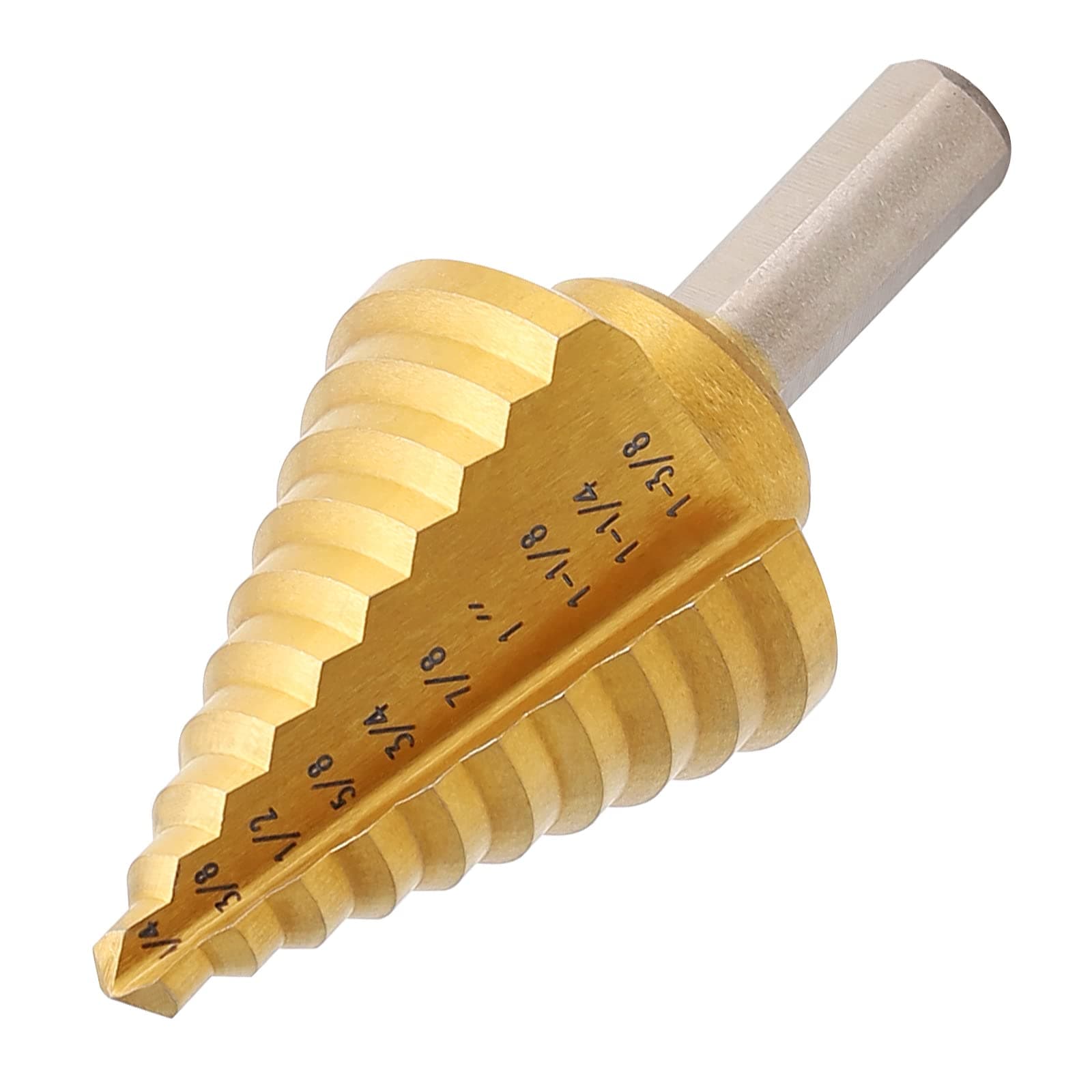 Yougfin Step Drill, 10 Steps Titanium Coating High Speed Steel Drill Bit with Dual Flute Straight Grooved, 1/4" to 1-3/8", 1 Piece