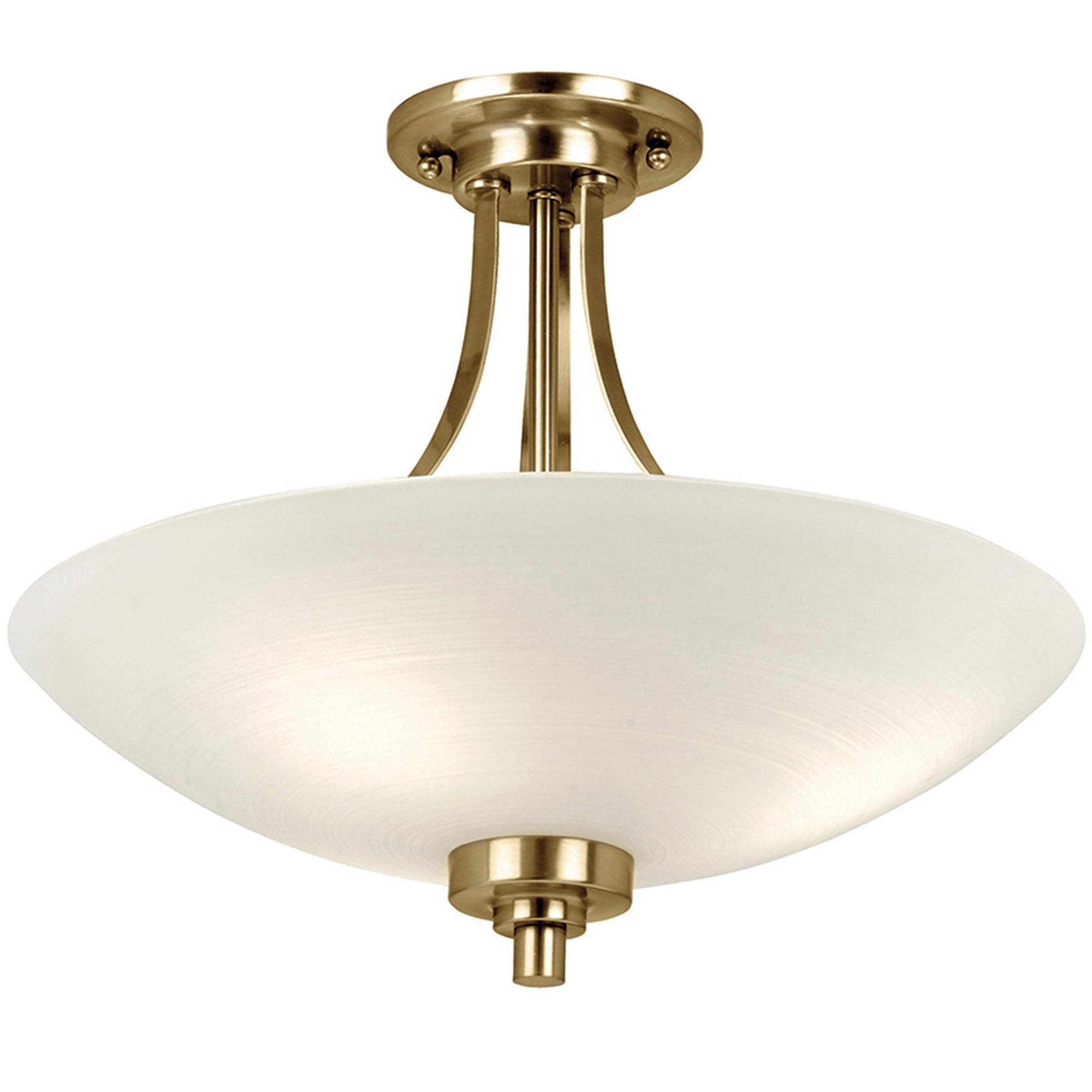 National Lighting Kaden Decorative Antique Brass Finish E27 LED Compatible Semi Flush Ceiling Light with White Lined Painted Shade