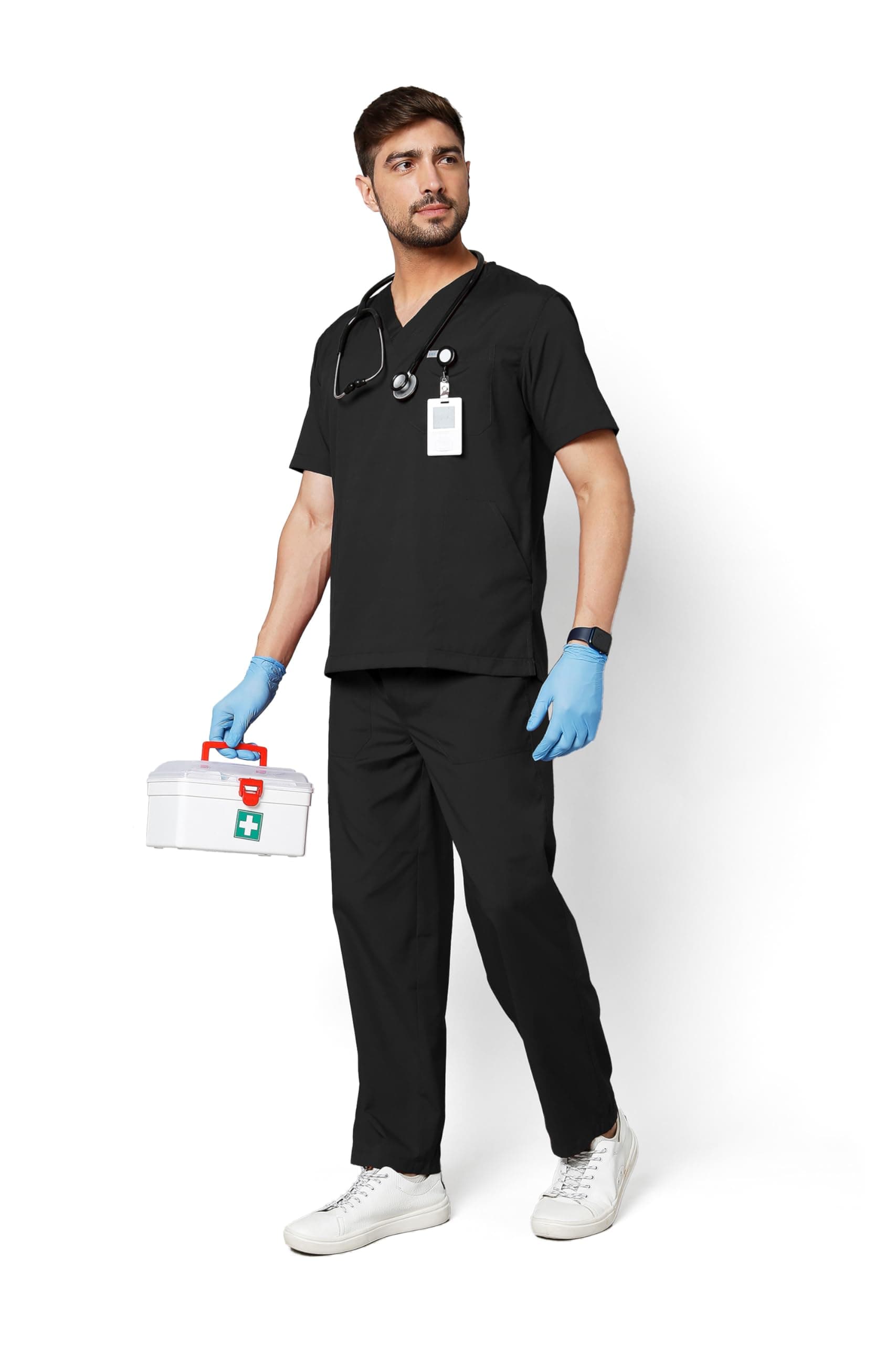 KNYA Active Men's 5-Pocket New Gen Scrubsuit V Neck Flexibile & Comfortable Top & Bottom Easily Accessible Pockets Uniform for Doctors