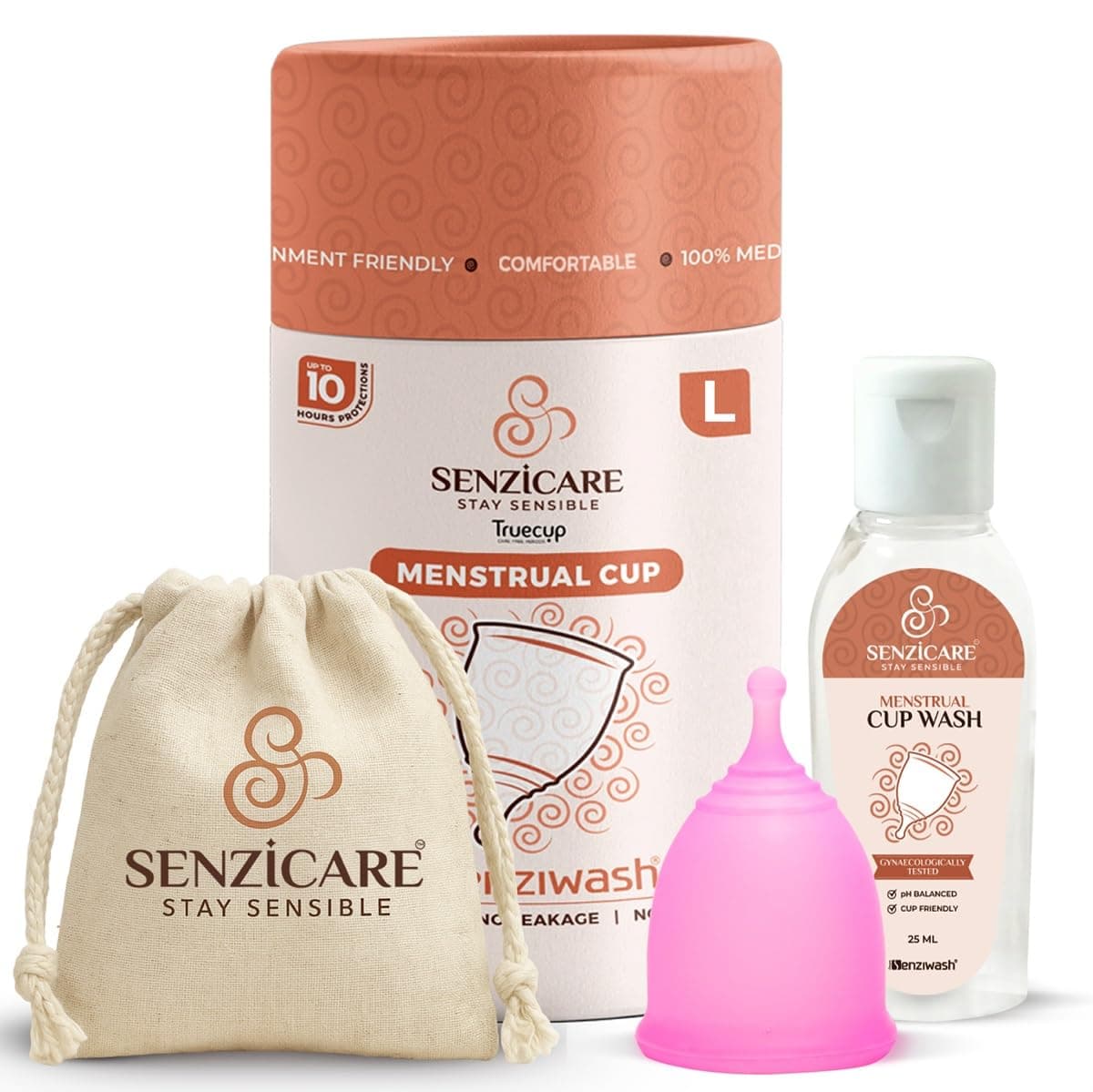Senzicare Large Reusable Menstrual Cup with Cup Wash for Women | Up to 10 Hours Leak-Free Protection | No Rashes, Odour-Free, Eco-Friendly Period Cup | 100% Medical Grade Silicone | FDA Approved (Large Cup + Cup Wash)