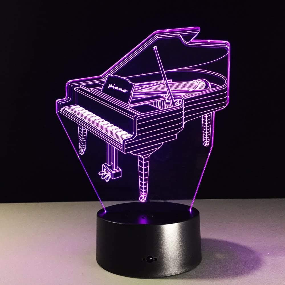 RUMOCOVO® Music Instrument Retro Piano 3D LED Lamp 7 Colors Musician Birthday Christmas Gifts Bedroom Decoration Elegant RGB Night Light