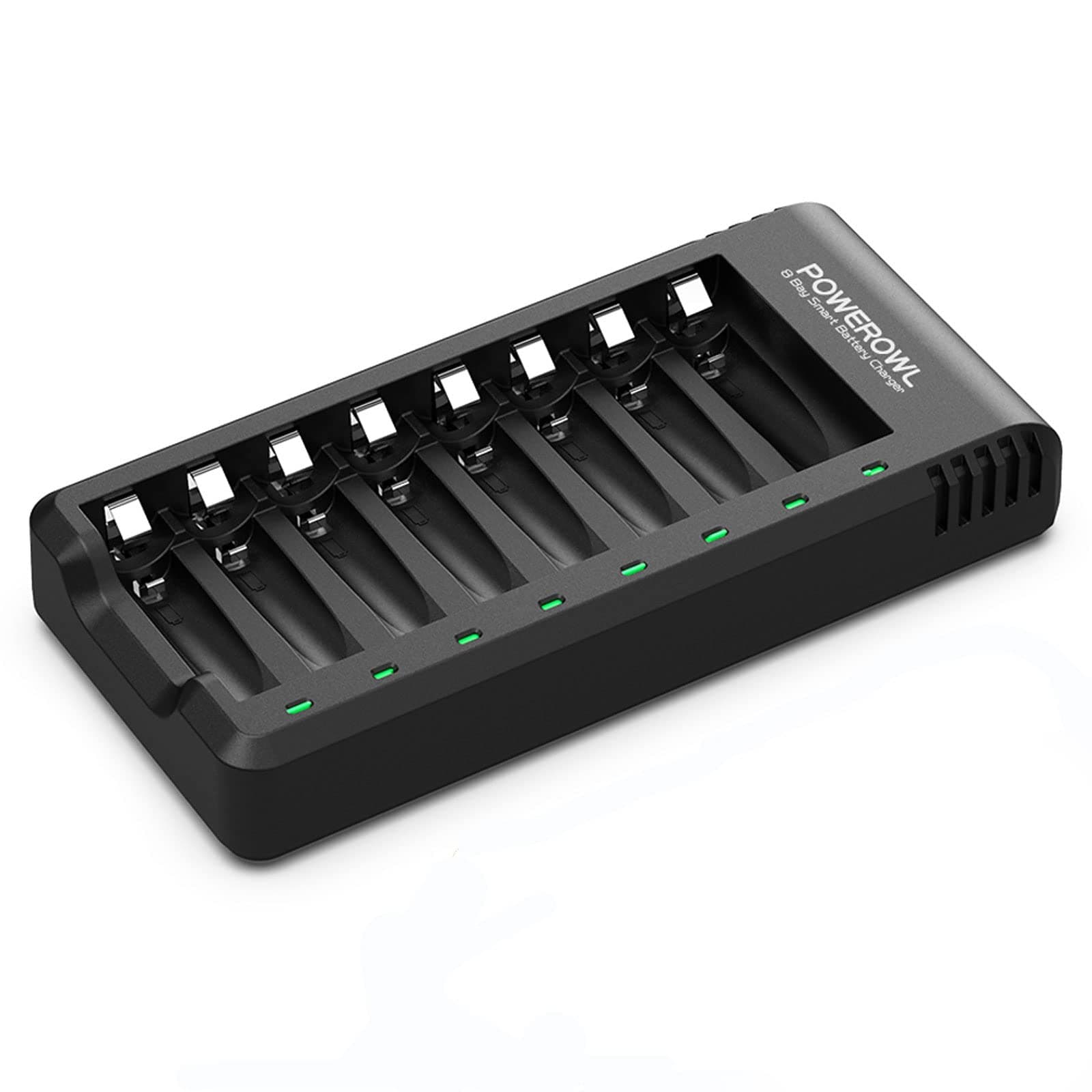 8 Bay AA AAA Battery Charger, High Speed USB Charging, Non-Recessed Slot, for Ni-MH Ni-CD Rechargeable Batteries, No Adapter