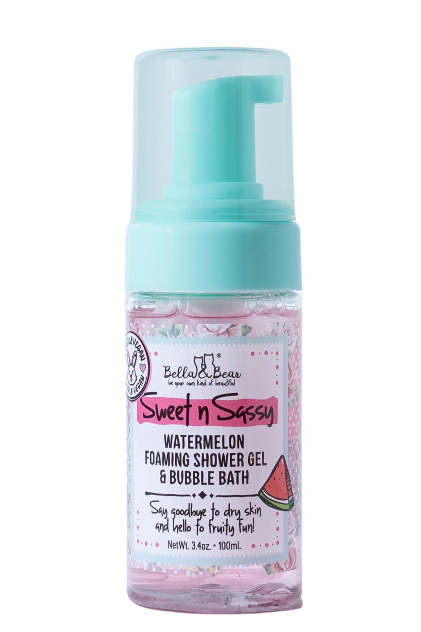 Bella & Bear Sweet 'n' Sassy Watermelon Foaming Shower Gel & Bubble Bath with Pump, Travel Size