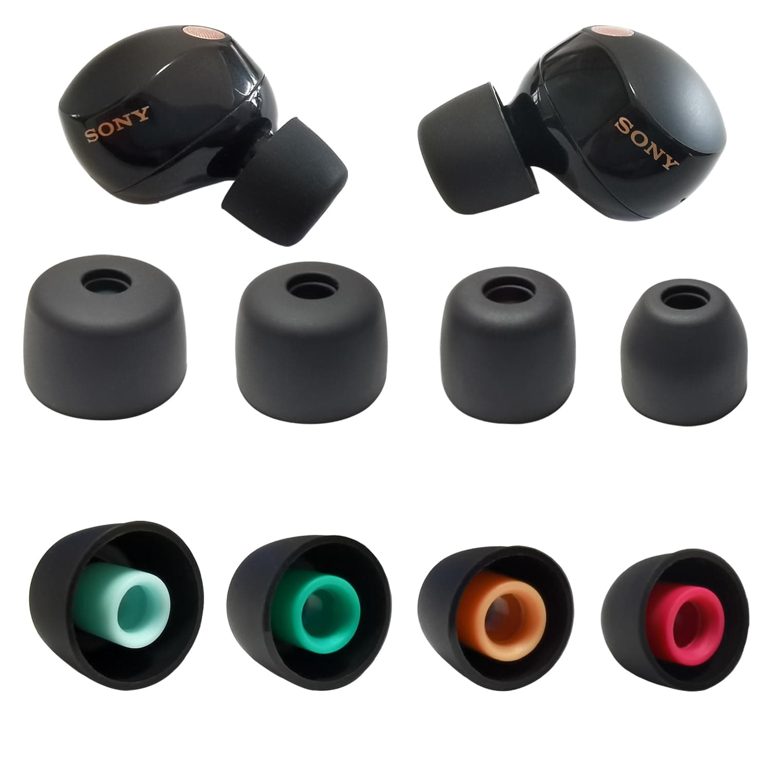 Luckvan Soft Silicone Ear Tips for Sony WF-1000XM5 Earbuds Replacement Tips for Sony WF-1000XM4 WF-1000XM3, 4 Pairs Black, SNM501G