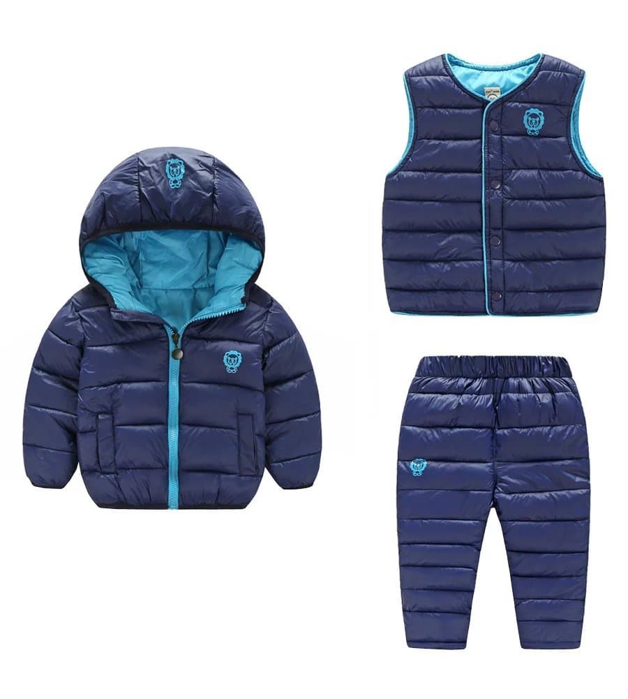 Wxian Unisex Children Warm Down Coat Puffer Jacket Three-Piece Dark Blue