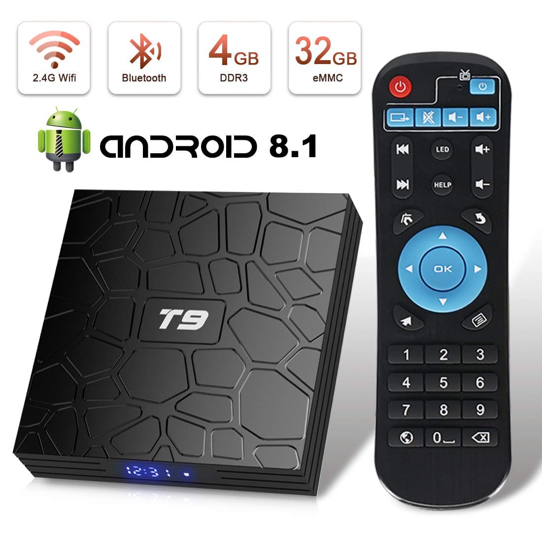 Android 8.1 TV Box Superpow T9 4GB RAM 32GB ROM RK3328 Quad-core Support 4K Full HD 2.4Ghz Wi-Fi BT 4.1 USB 3.0 H.265 Smart TV Box