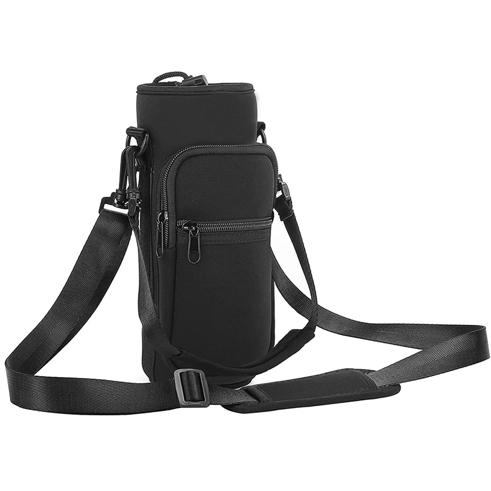 Water Bottle Carrier Bag With Adjustable Shoulder Hand Strap - 2 Pocket Sling Holder for Sports, Hiking, Travelling, Camping