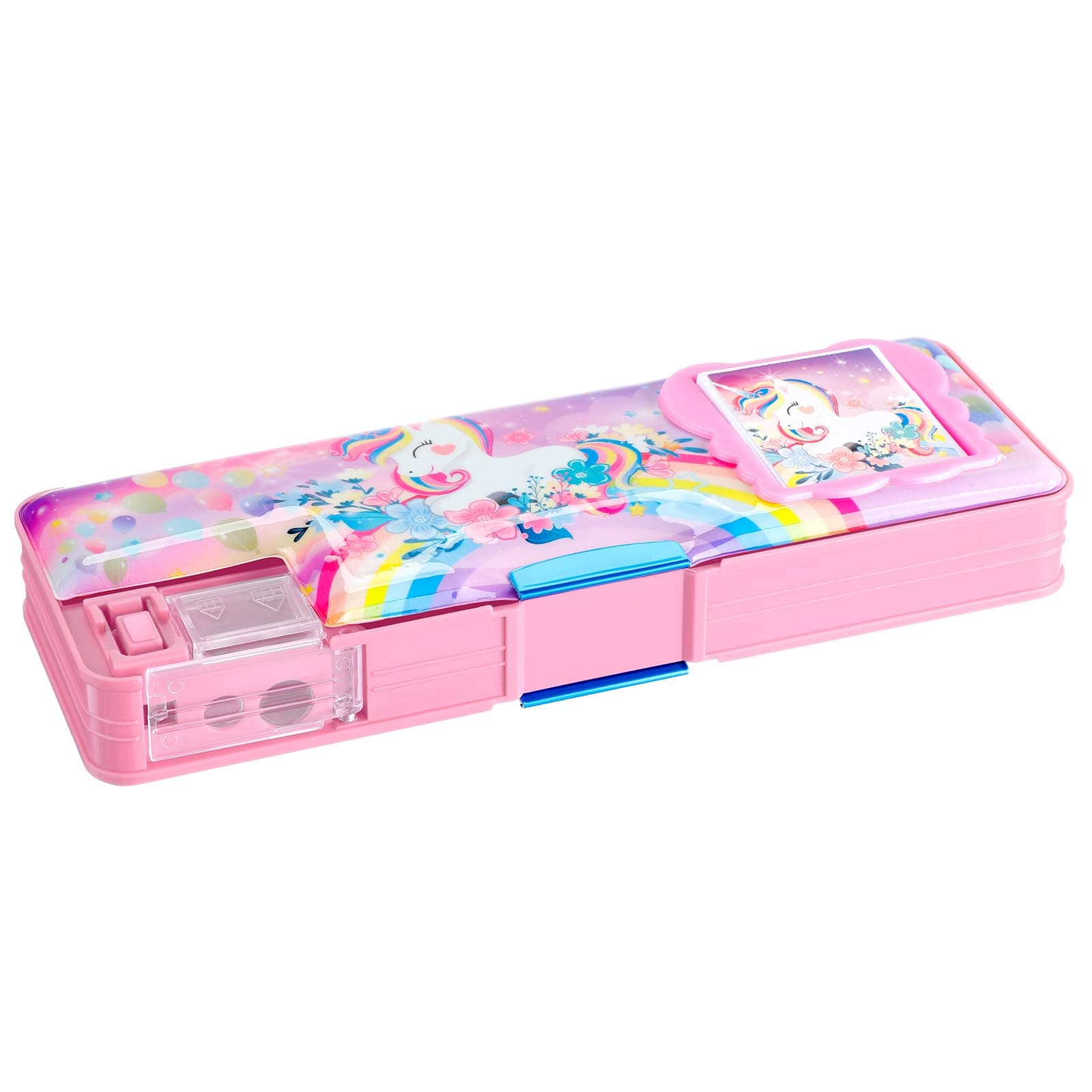 Henoyso Multifunctional Pencil Box for Girls Unicorn Pencil Case with Calculator and Sharpener Cool Cute Pencilcase School Supplies Essentials Valentine's Day Birthday Gift Present for Kids Teens