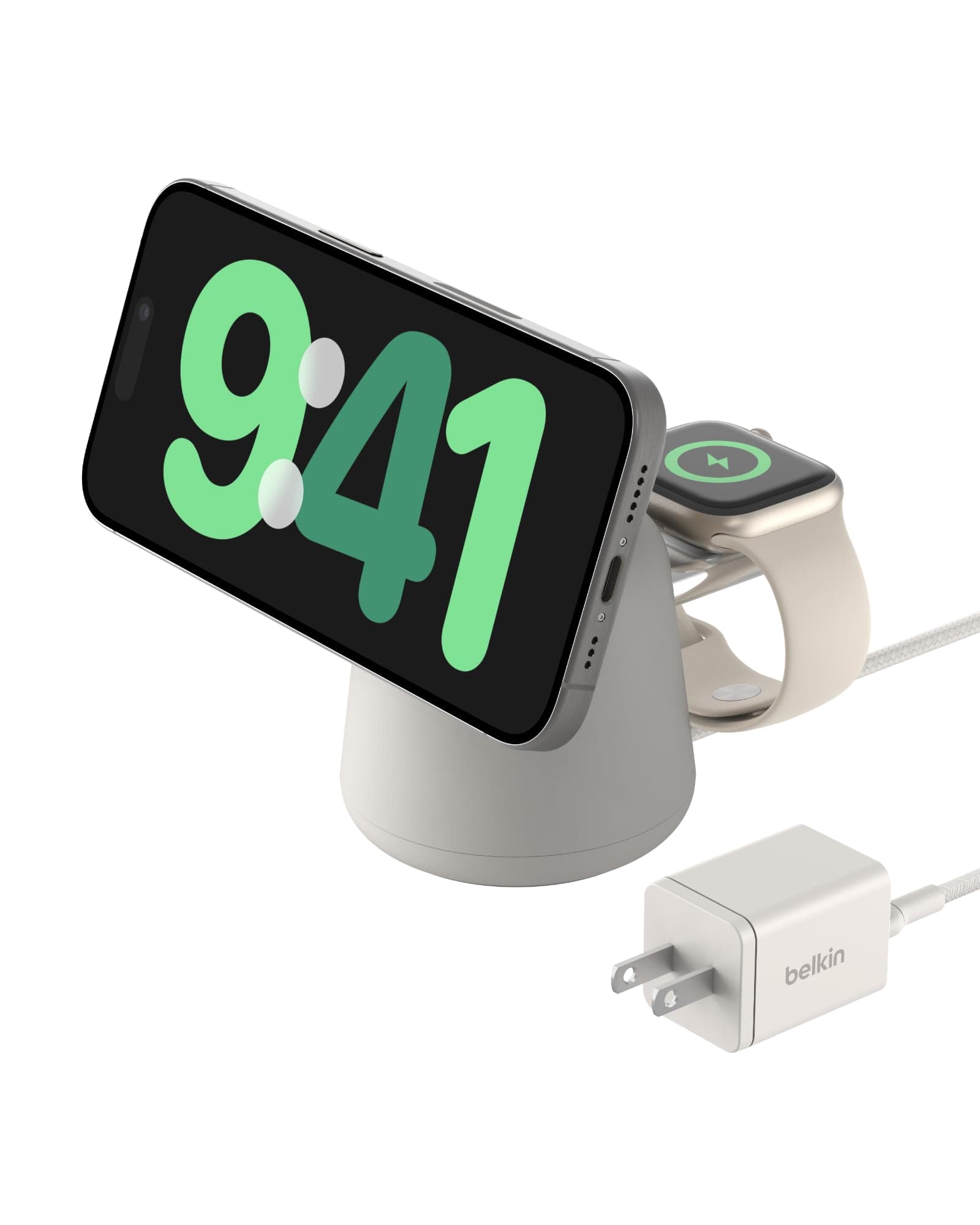 Belkin 2-in-1 MagSafe Wireless Charging Dock 15W Fast Charge iPhone Charger Compatible with iPhone 17, 16, 15, and 14 Series, AirPods, Pixel 10, and Other MagSafe Enabled Devices, PSU Included - Sand
