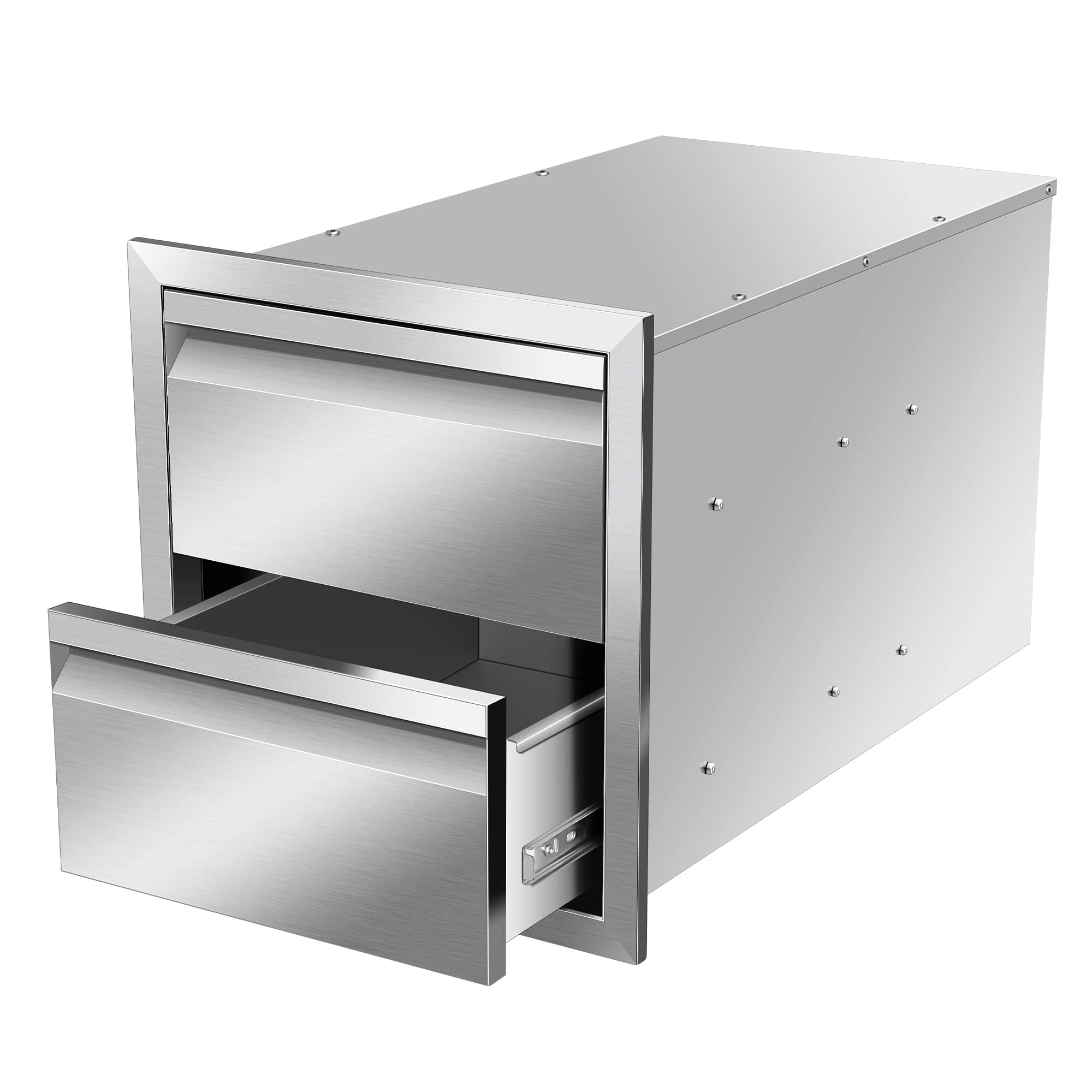 Outdoor Kitchen Drawers 14" W x 15" H x 23" D Inch Stainless Steel Flush Mount BBQ Double Drawers for Outdoor Kitchen Island, or Patio Grill Station
