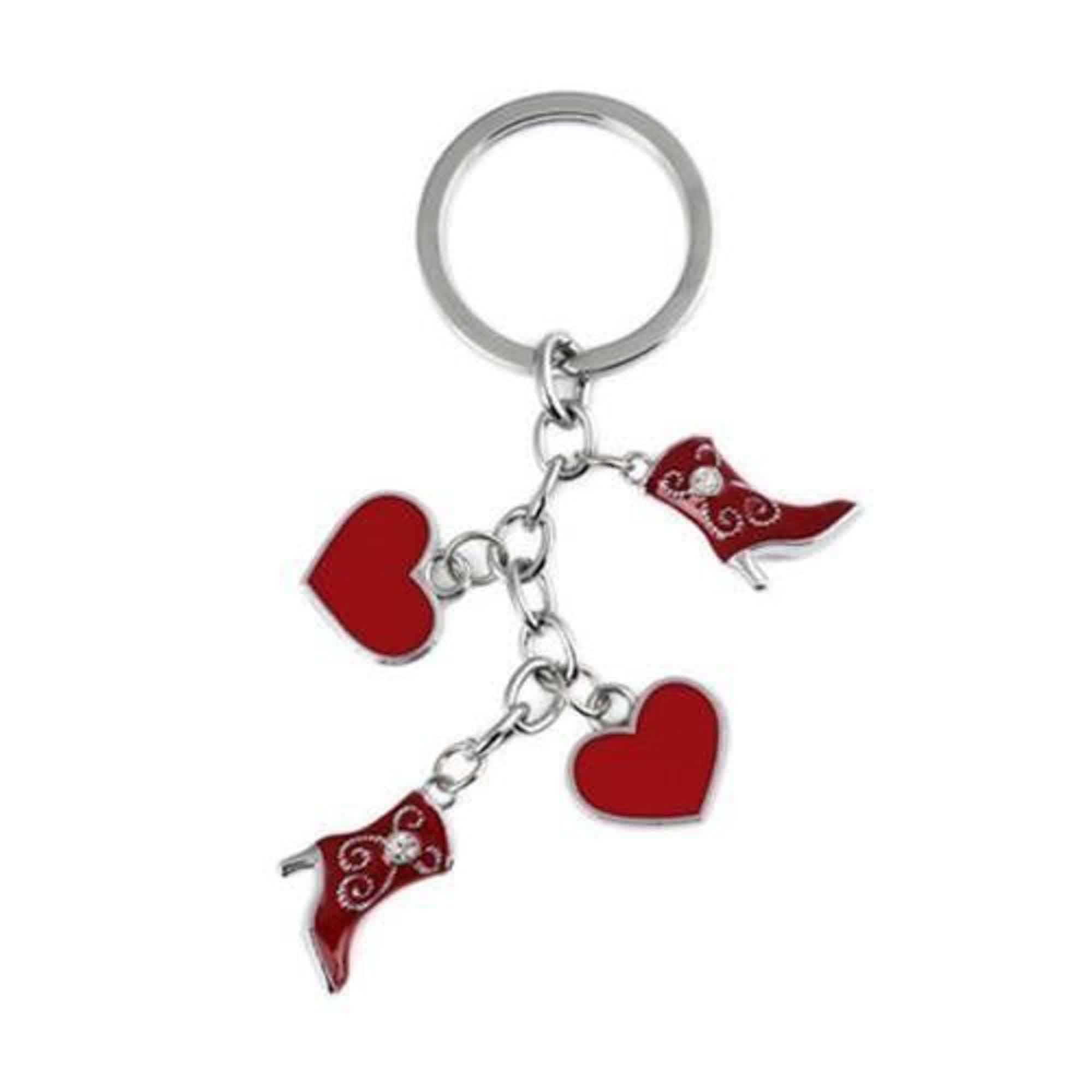 Beautiful Women Red Heart & High Heels Boots Charm Keyring Chain Keychain