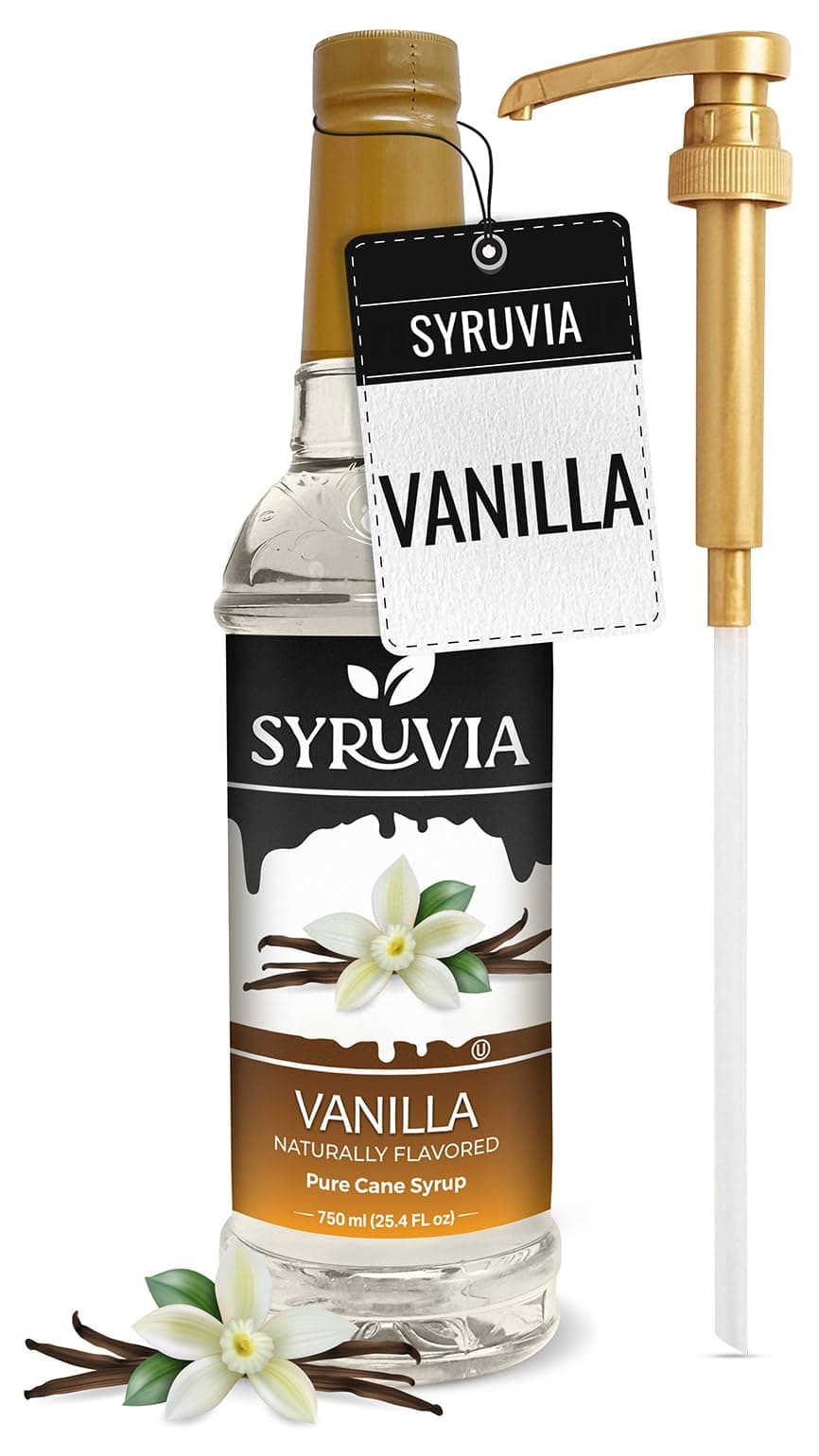 Syruvia Coffee Syrup, Vanilla Flavored Syrup for Drinks, Lattes, and Desserts – 25.4 fl oz, With Pump