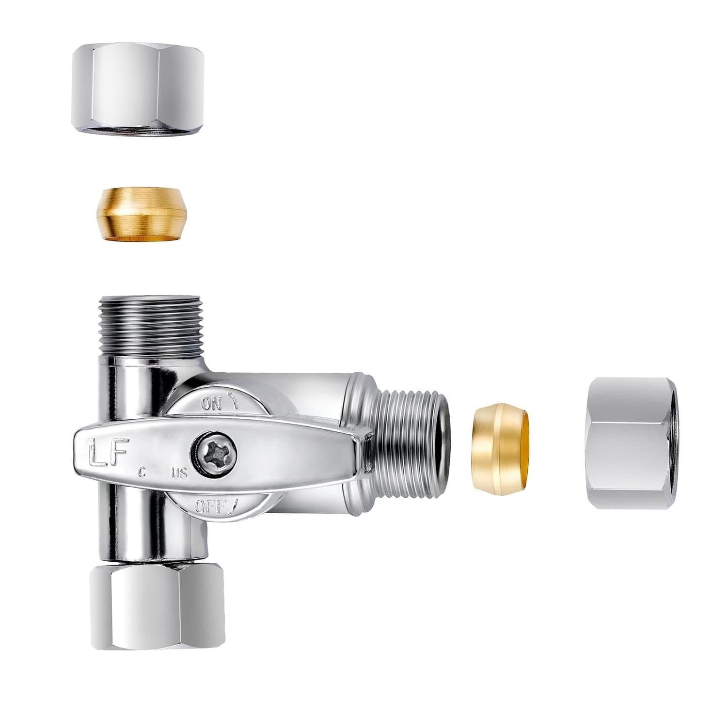 Lead-Free Brass 1Pcs Chrome-Plated Add-A-Tee 3-Way,3/8 Inch x 3/8 Inch x 1/4 Inch Angle Stop Valve For Reverse Osmosis Water Filters,Ice Maker,Refrigerator