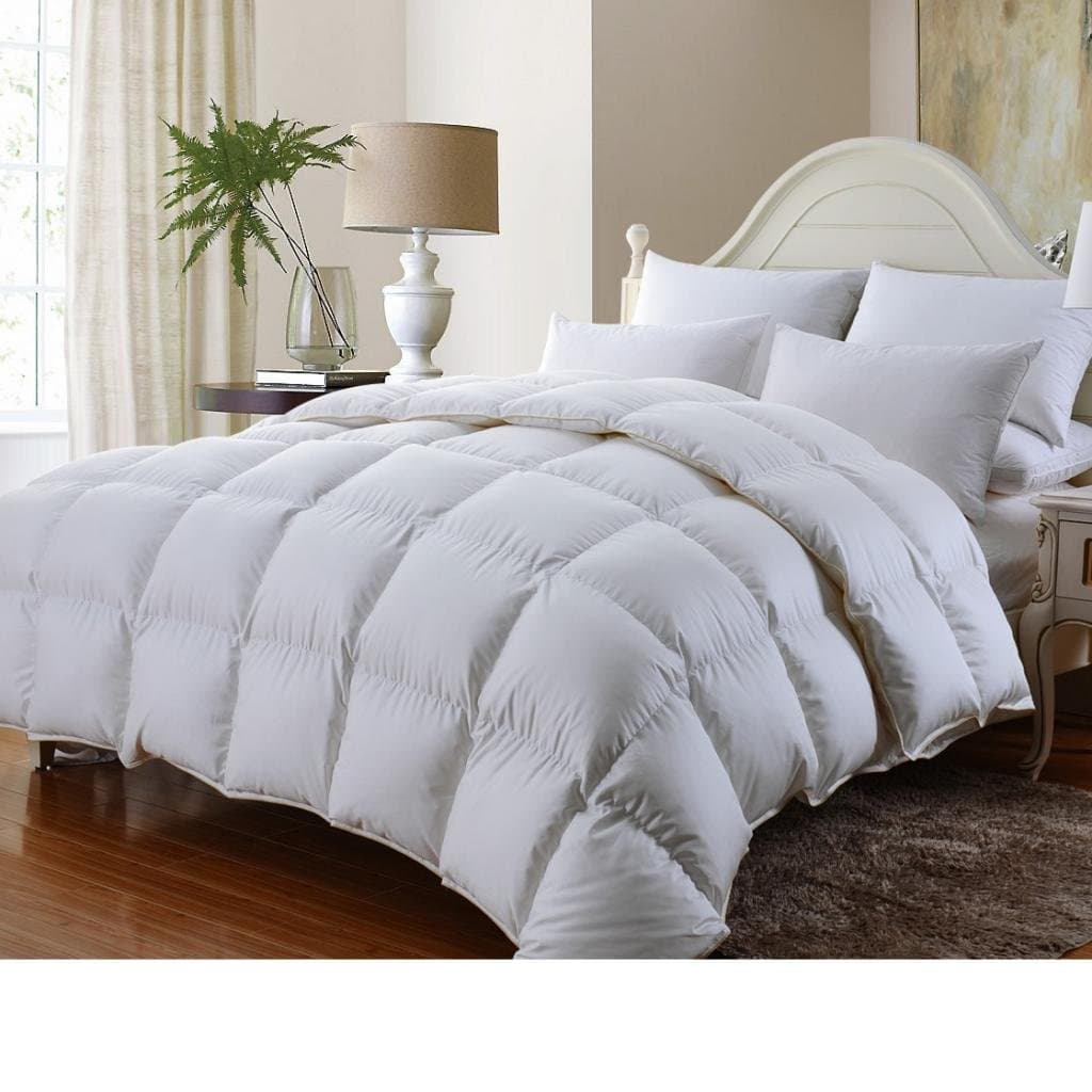 Queen Size Luxurious 800 Thread Count Siberian Goose Down Comforter, 100% Egyptian Cotton Cover, Solid White Color, 750 Fill Power, 50 Oz Fill Weight