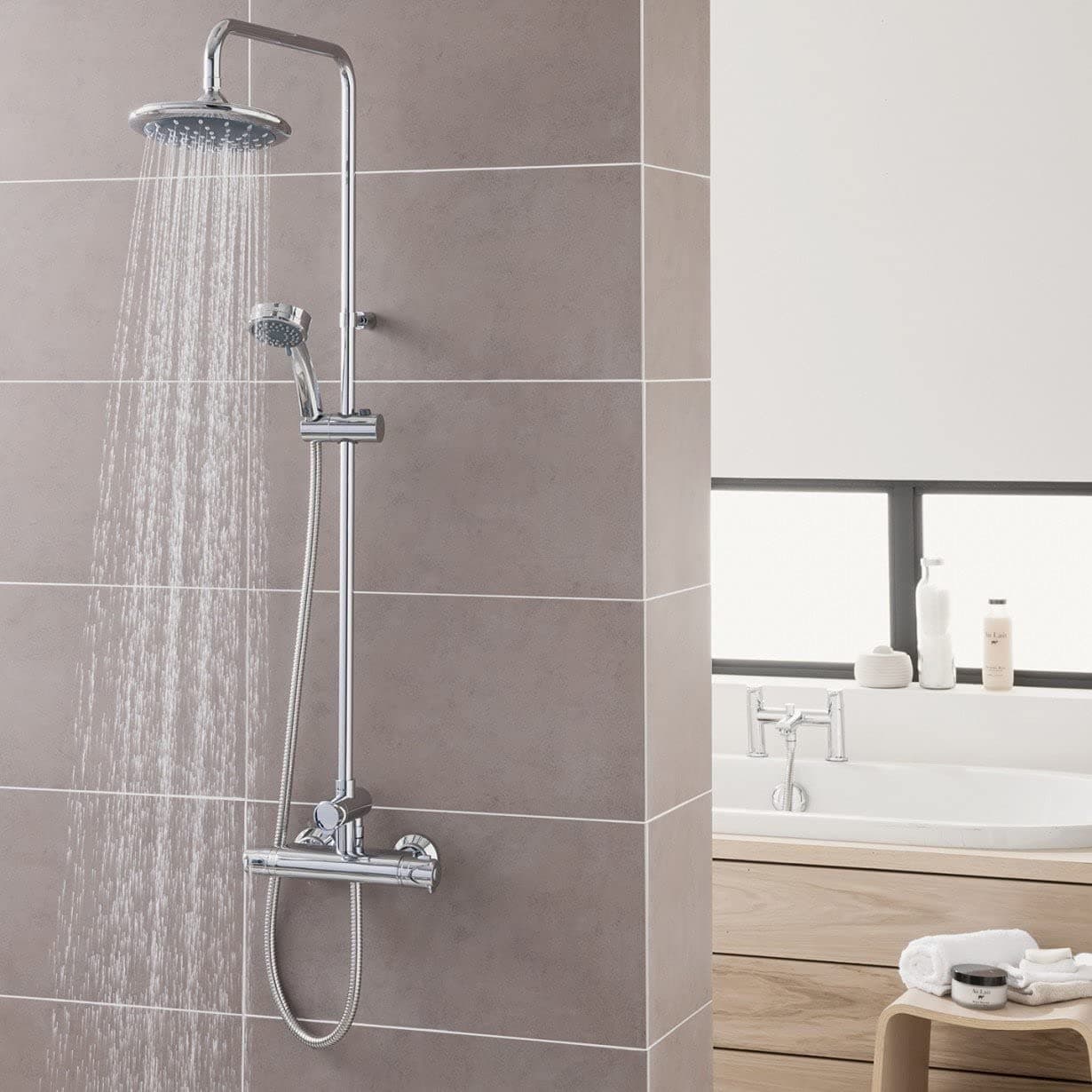 Triton Dene Diverter Thermostatic Bar Mixer Shower Chrome Overhead Drencher