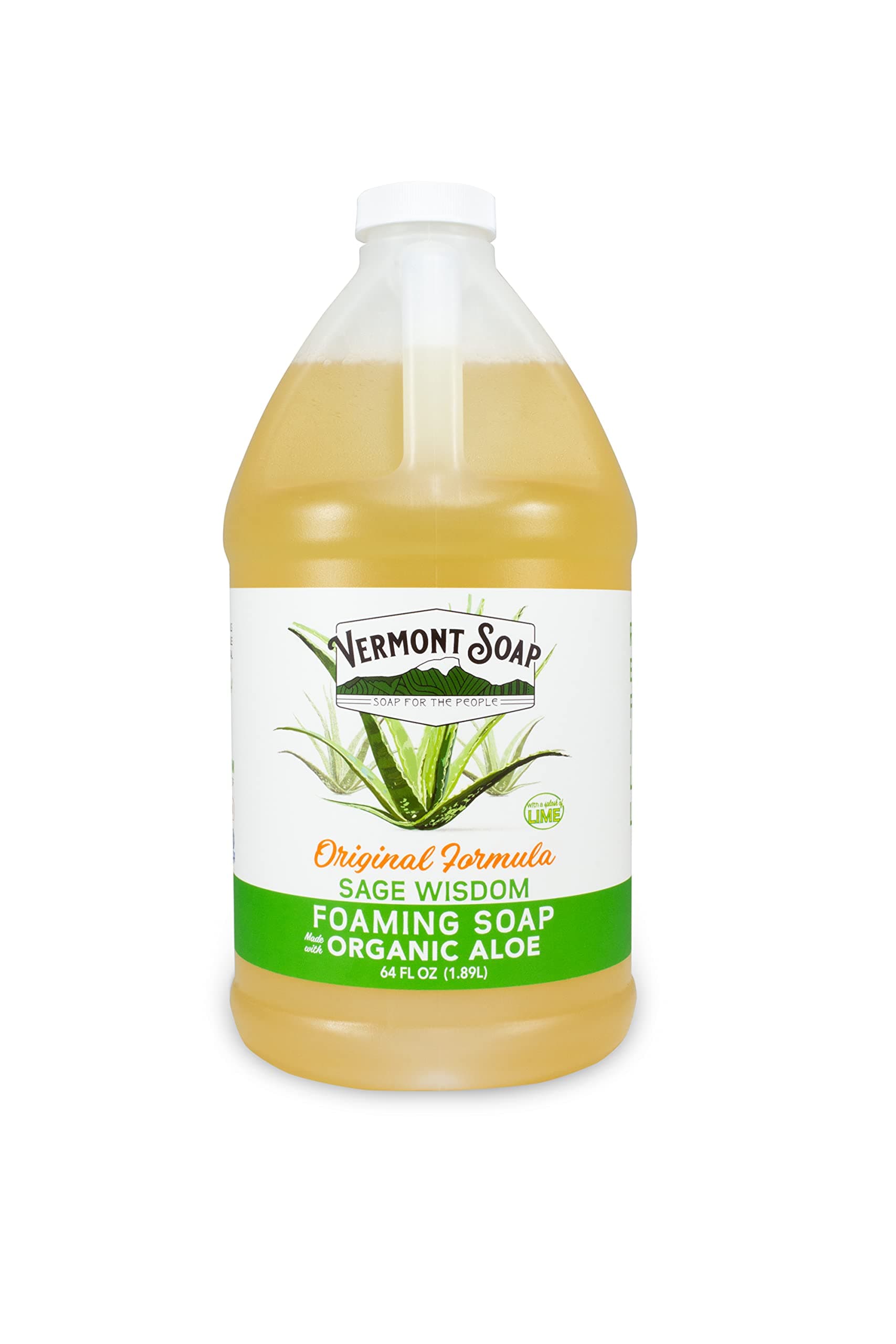 Vermont Soap Organic Sage Lime Wisdom Foaming Hand Soap - Natural Moisturizing Soap for Dry Skin - Fragrance Free Liquid Bathroom Hand Soap - Sage Lime Wisdom - 64 ozUSDA Organic