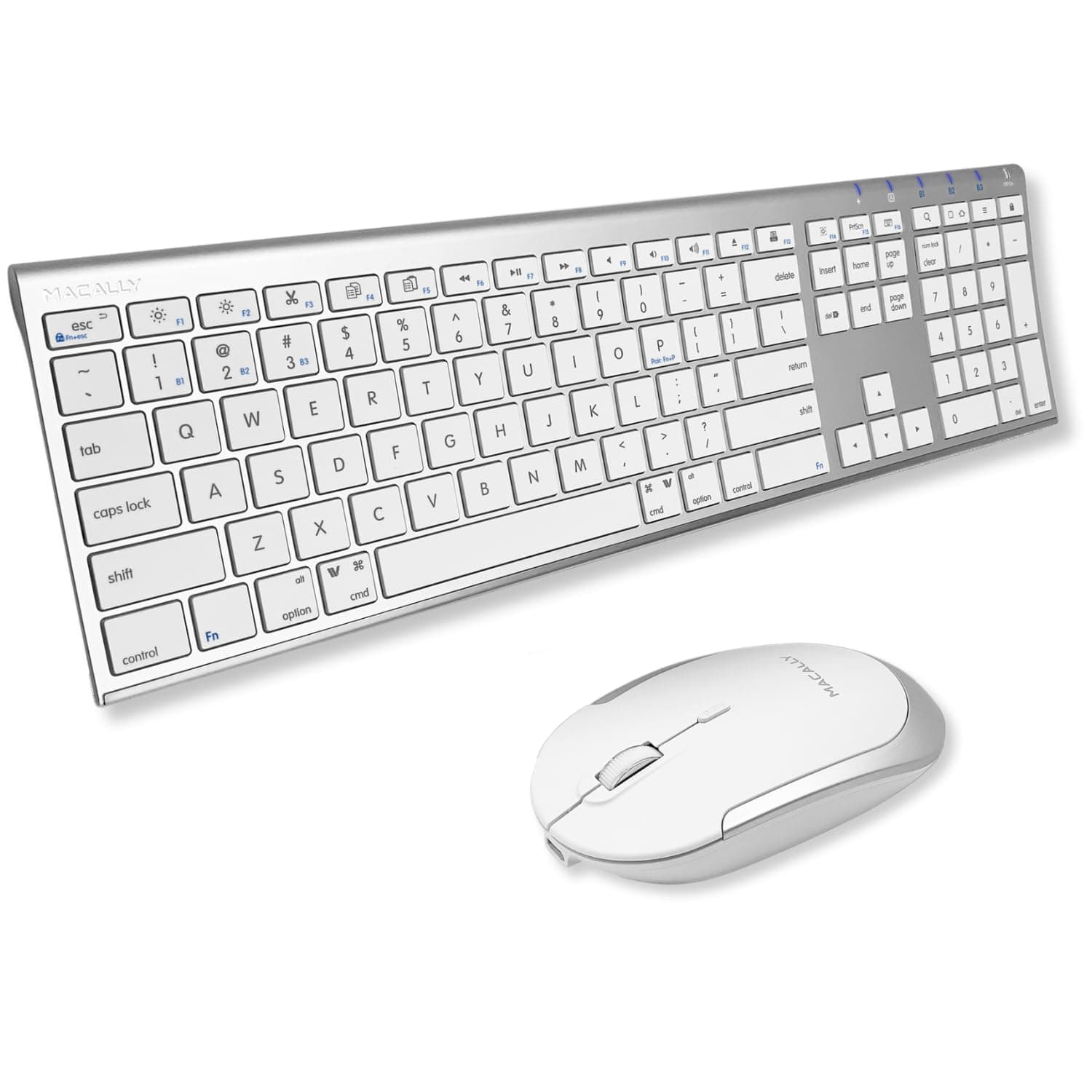 Macally Premium Bluetooth Keyboard and Mouse for Mac | Compatible Wireless Apple Keyboard and Mouse Combo (110 Keys Multi-Device Rechargeable) for MacBook Pro/Air and iMac