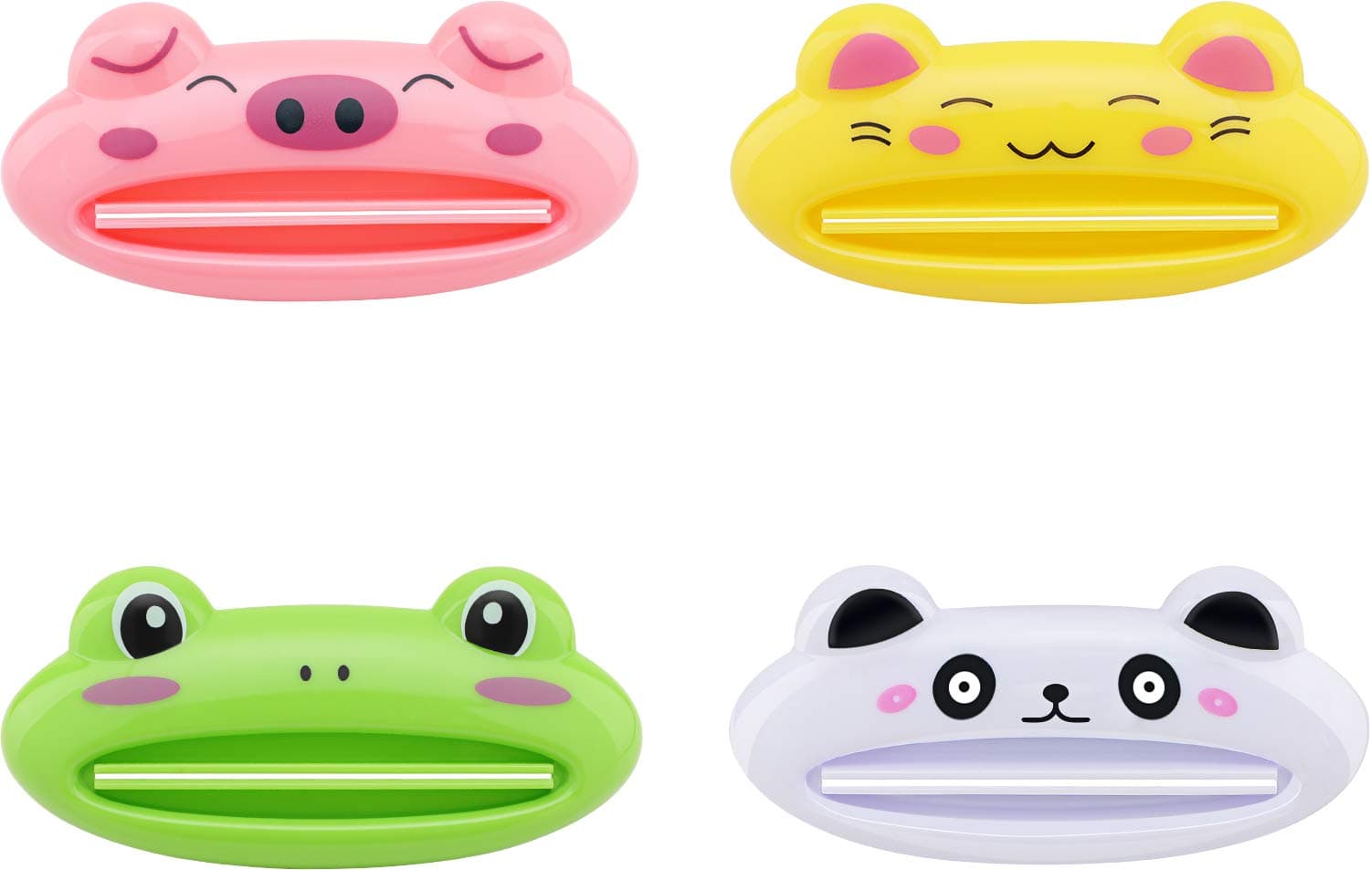 Pasow Cartoon Animal Plastic Frog Cat Panda Pig Shaped Toothpaste Cream Squeezers - Pack of 4 Mix Designs