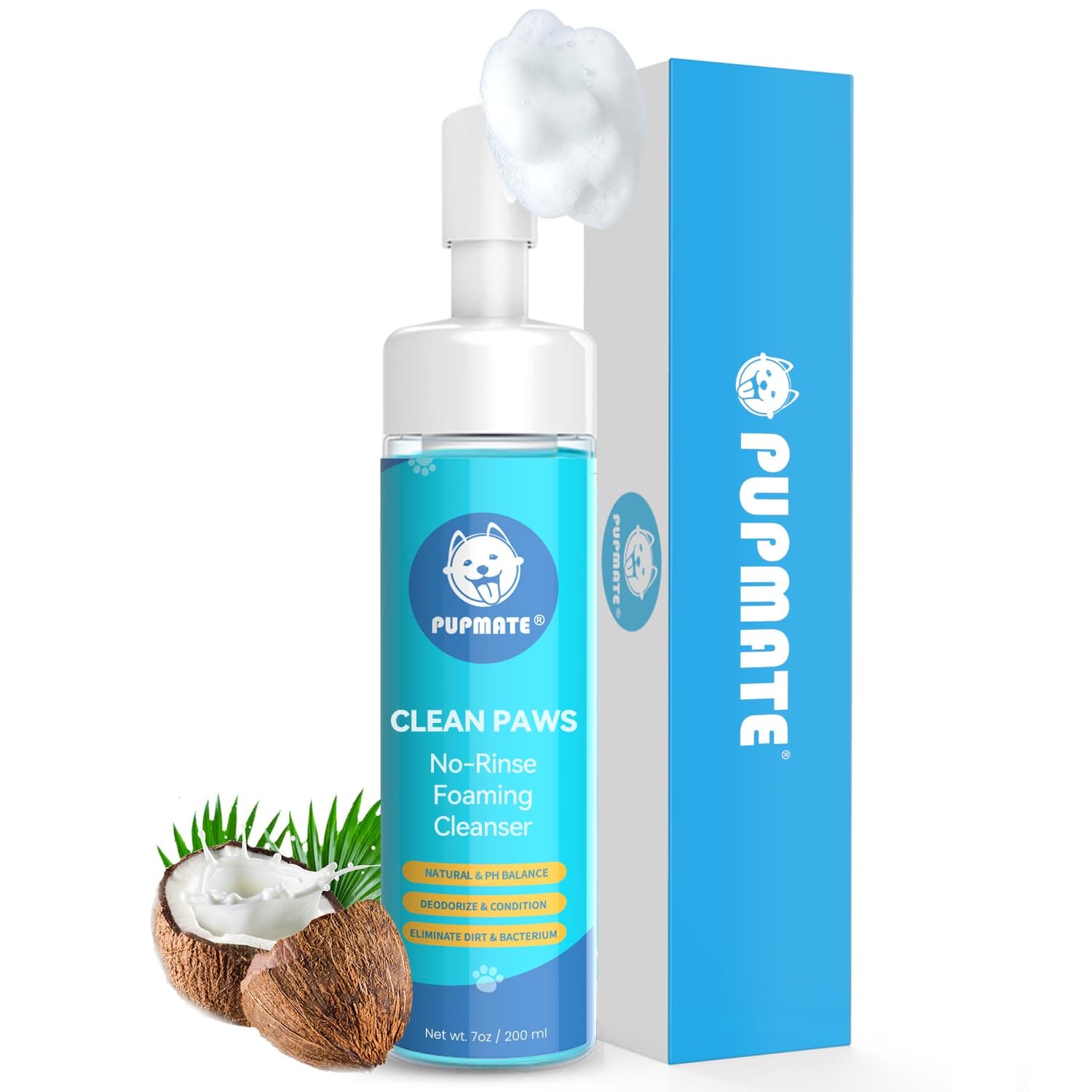 Paw Cleaner for Dogs & Cats,No-Rinse Foaming Dog Paw Cleaner Washer Cleanser,Hypoallergenic & pH-Balanced, 7 fl oz, with Scrubber Brush,Safe for Small, Medium & Large Pet, Puppy Clean Paws